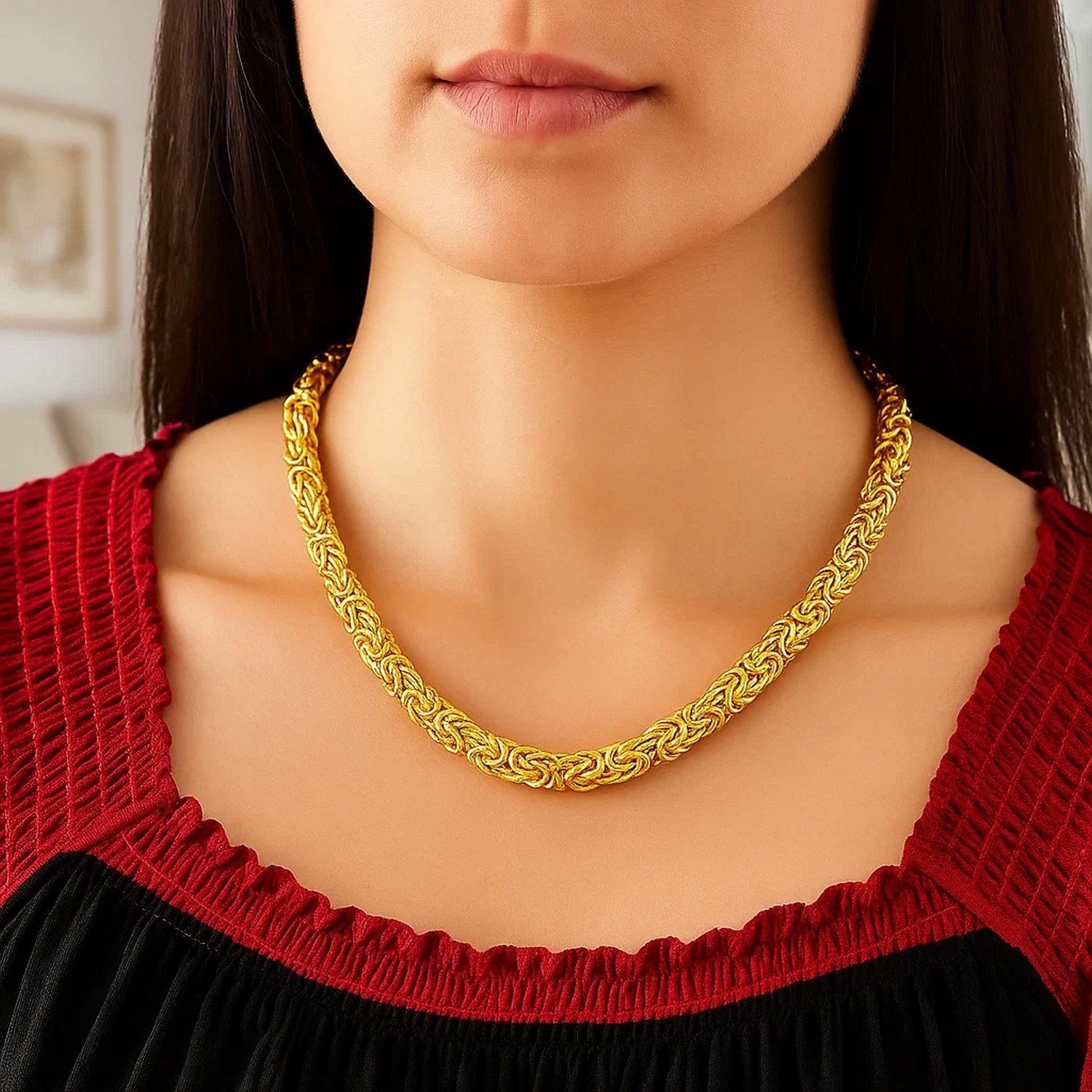 14k Yellow Gold Byzantine Design Stylish Necklace - Image 4