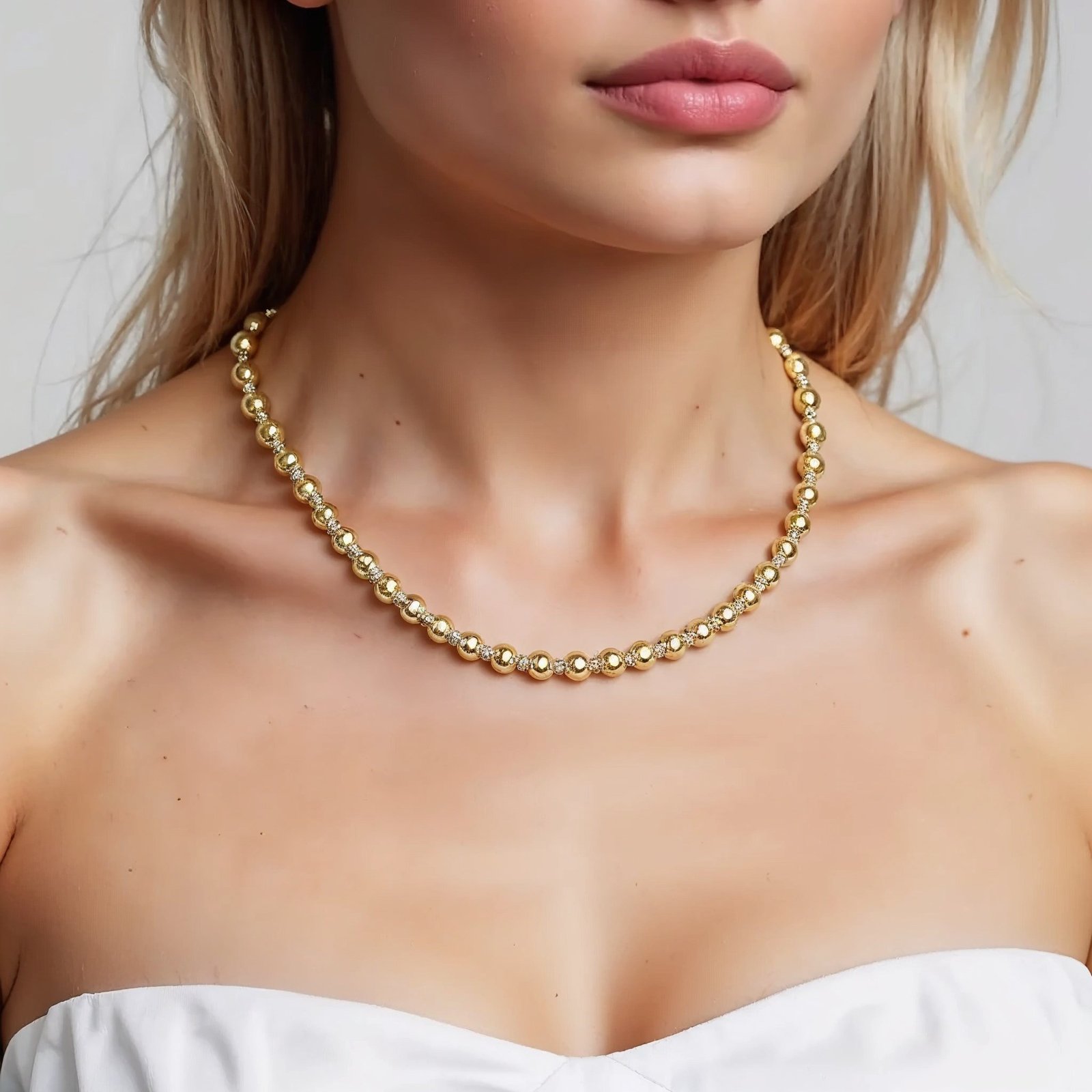 Two Tone Beaded Chain Necklace in 14K Gold - Image 6