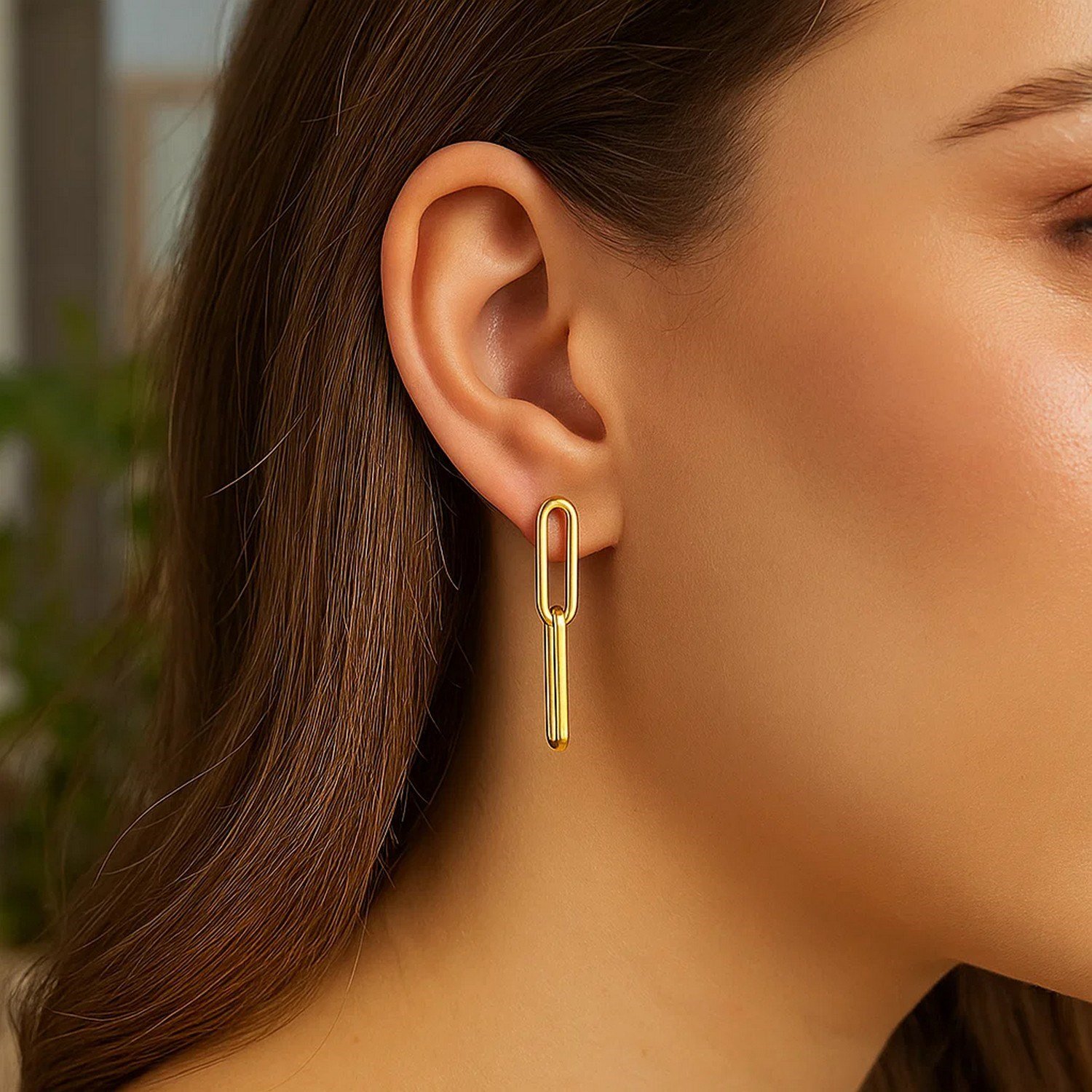 14K Yellow Gold Two Link Paperclip Chain Earrings - Image 4