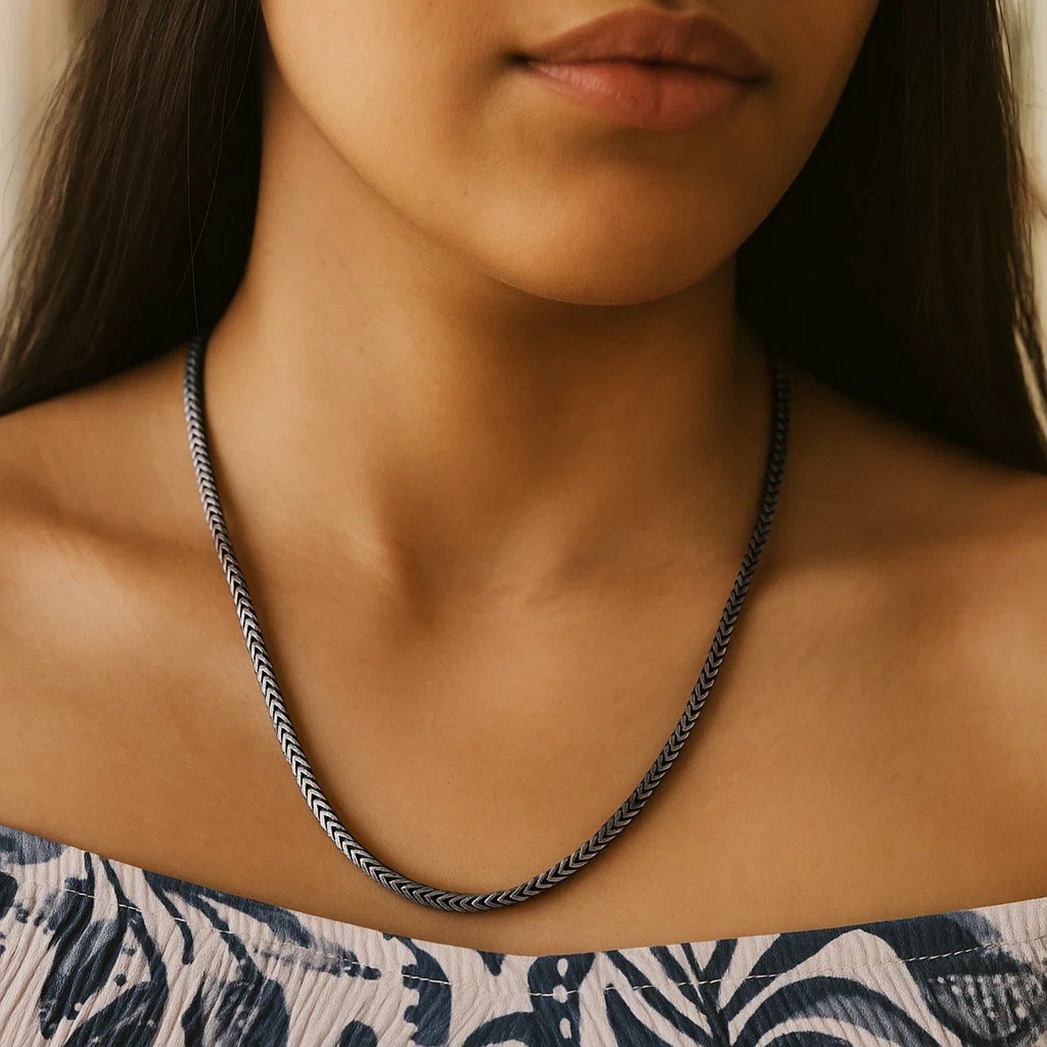 Sterling Silver Gunmetal Finish Franco Link Chain (4.60 mm) - Image 6