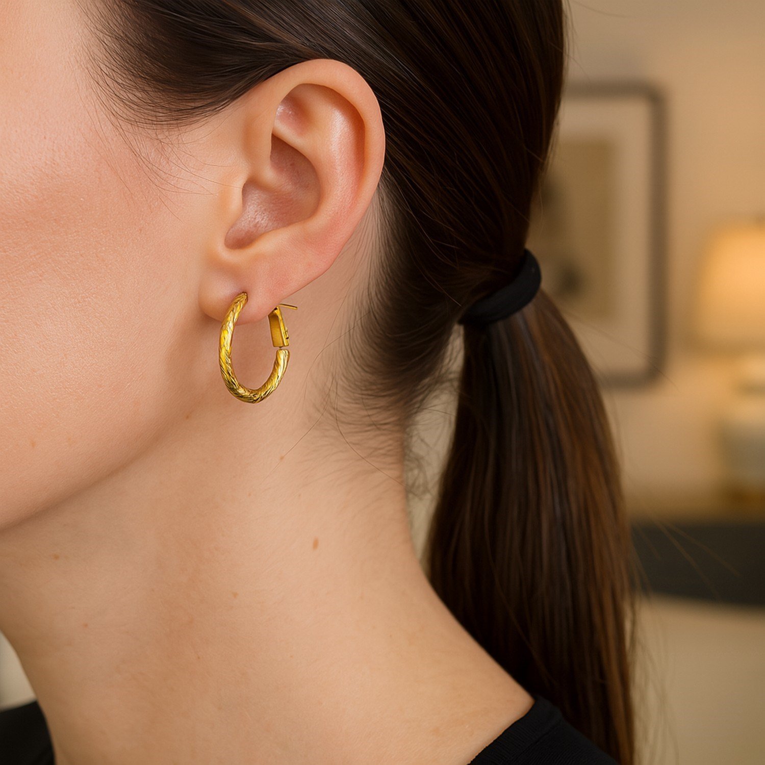 14k Yellow Gold Petite Twisted Round Hoop Earrings(3x20mm) - Image 2