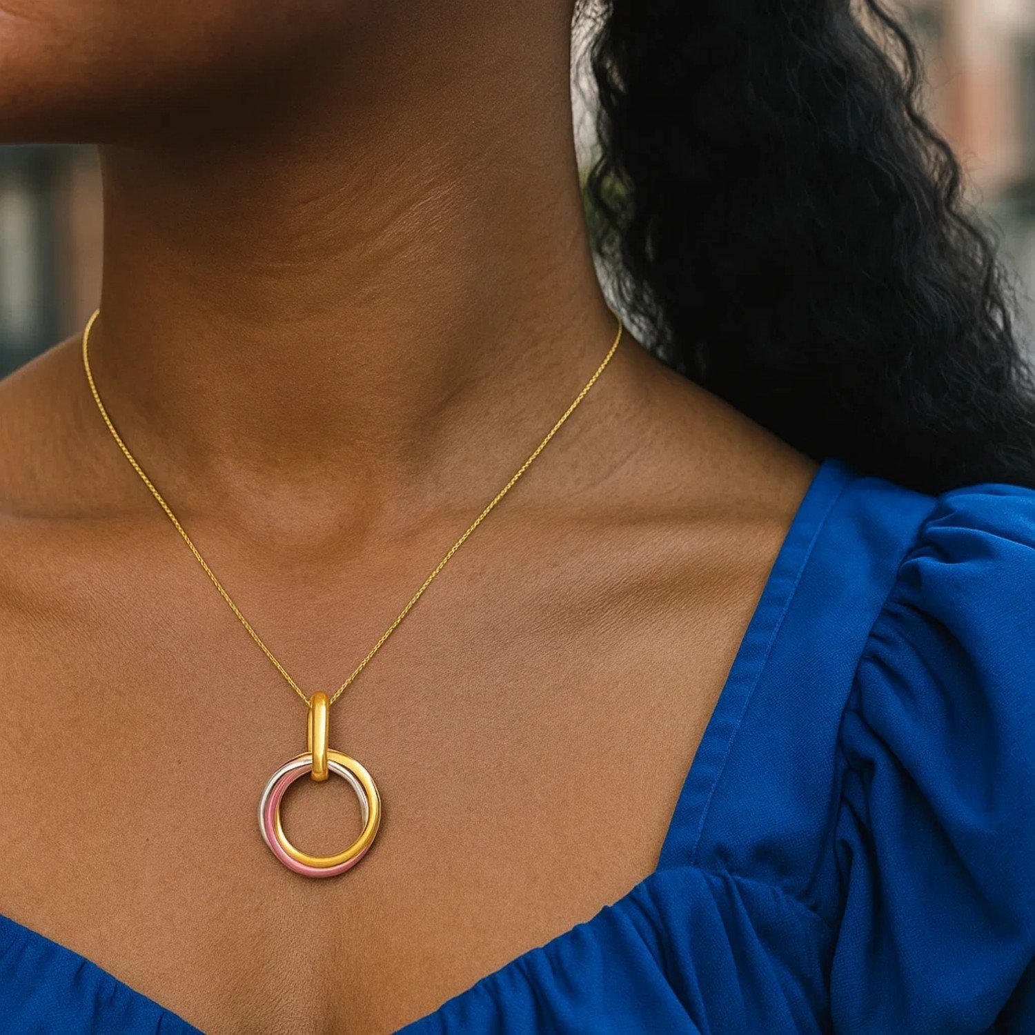 14k Tri-Color Gold Open Interlaced Ring Pendant - Image 4