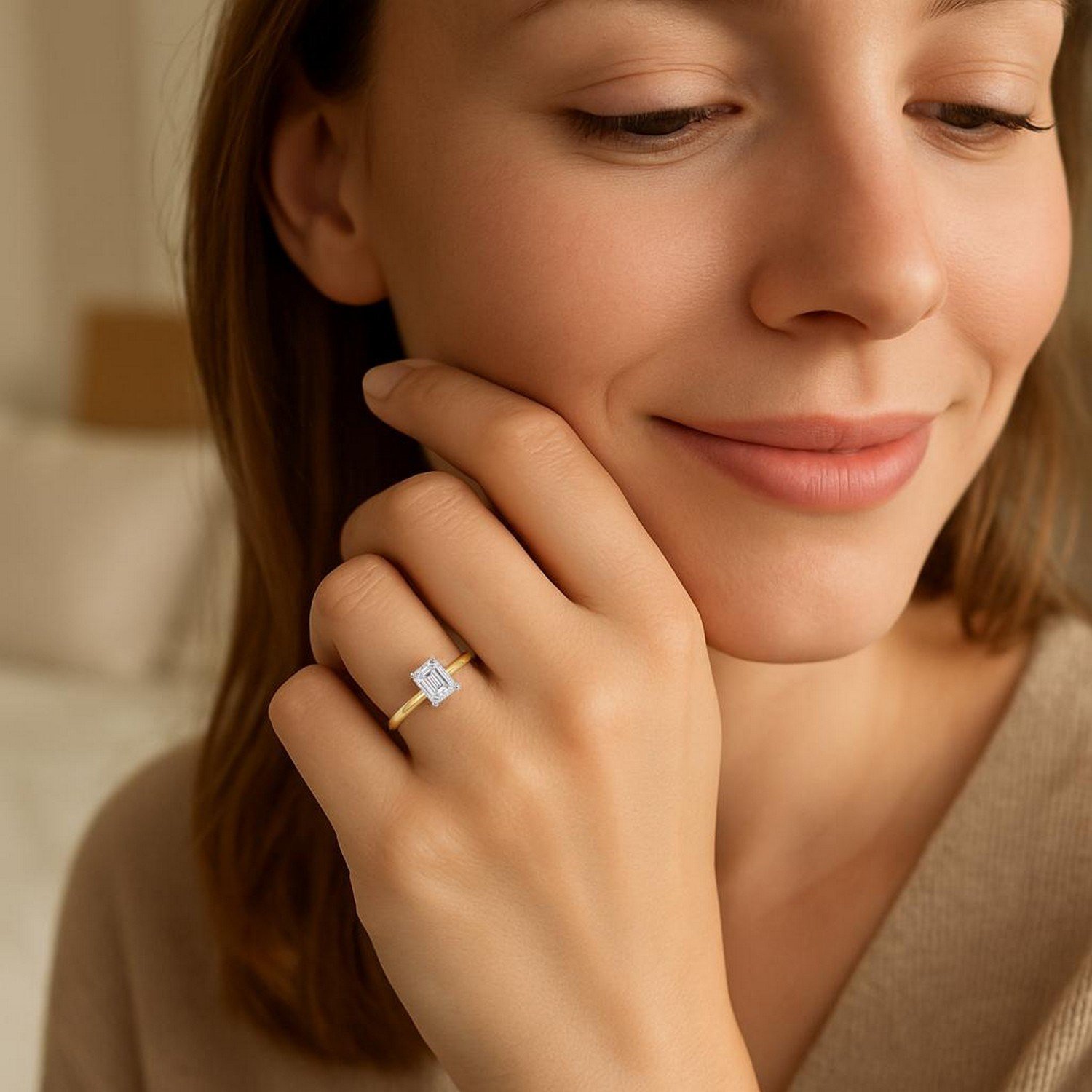 1 Carat Emerald Lab Grown IGI G/VS1 Diamond Solitaire Ring in 10K Yellow Gold - Image 5