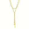 14k Yellow Gold Double Strand Chain with Puffed Heart Lariat Necklace