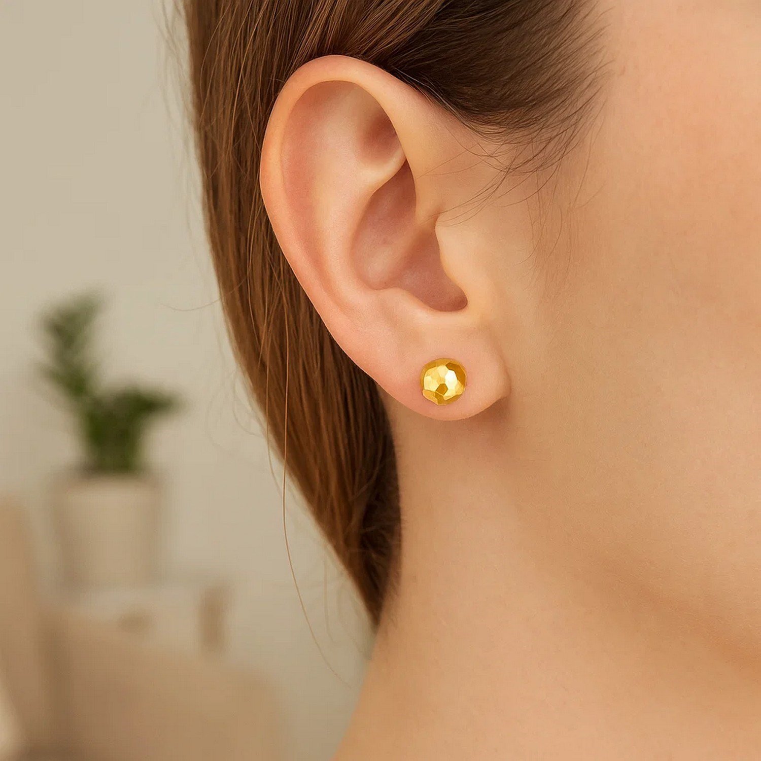 14k Yellow Gold Ball Earrings with Faceted Texture(5mm) - Image 2