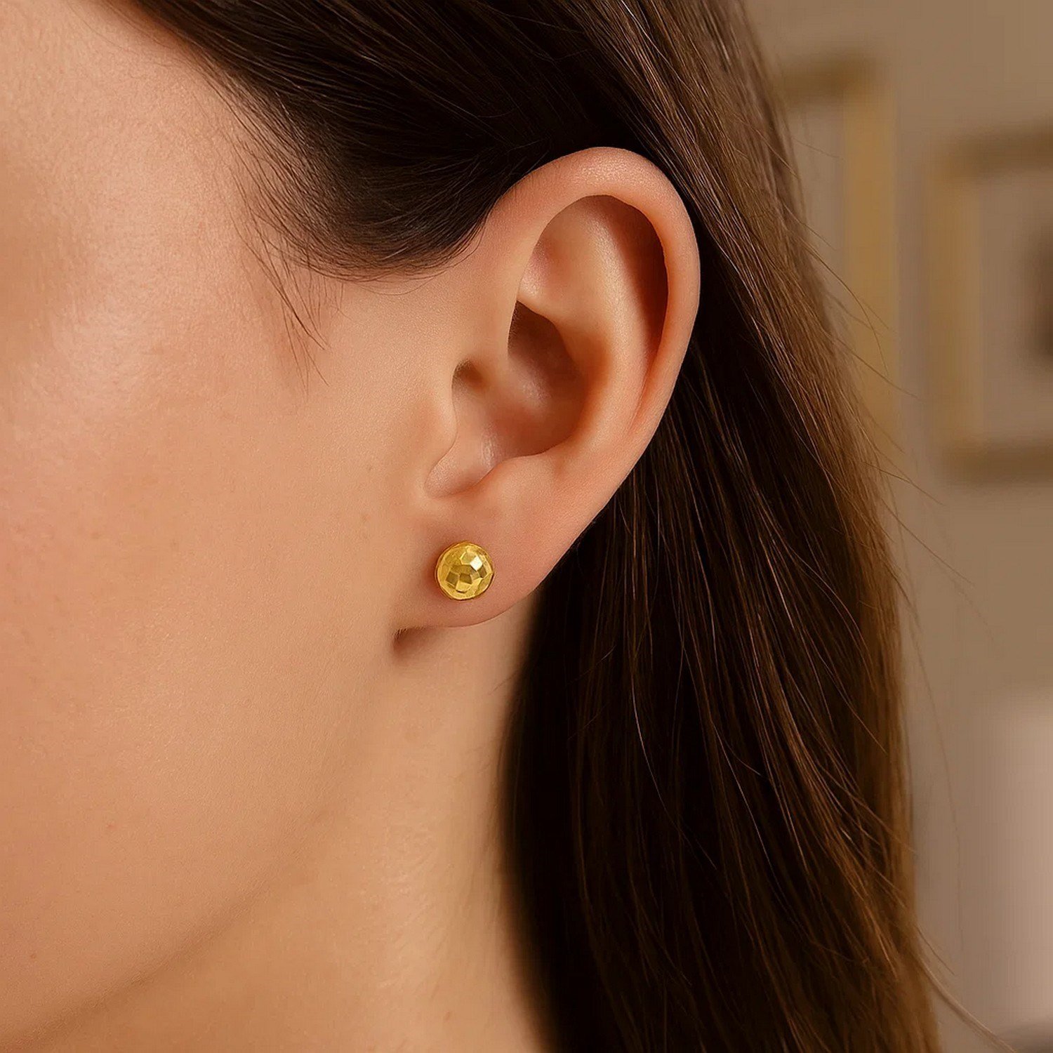 14k Yellow Gold Ball Earrings with Faceted Texture(5mm) - Image 3