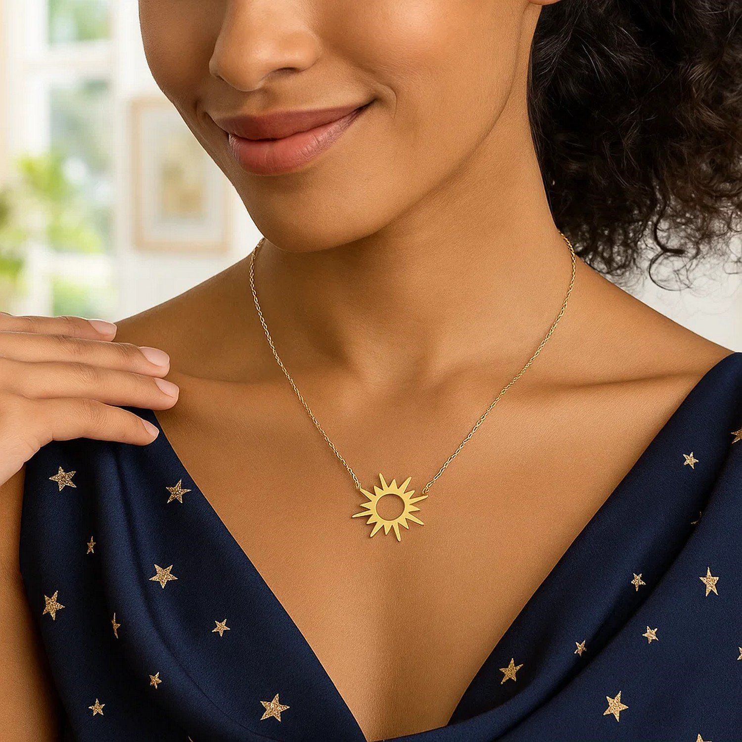 14K Yellow Gold Sunburst Necklace - Image 3