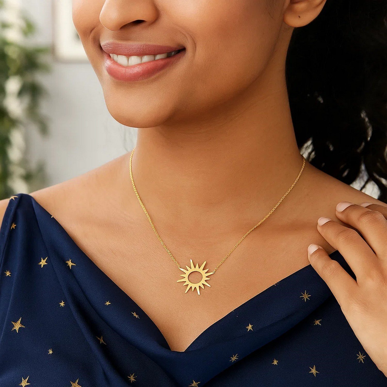 14K Yellow Gold Sunburst Necklace - Image 4