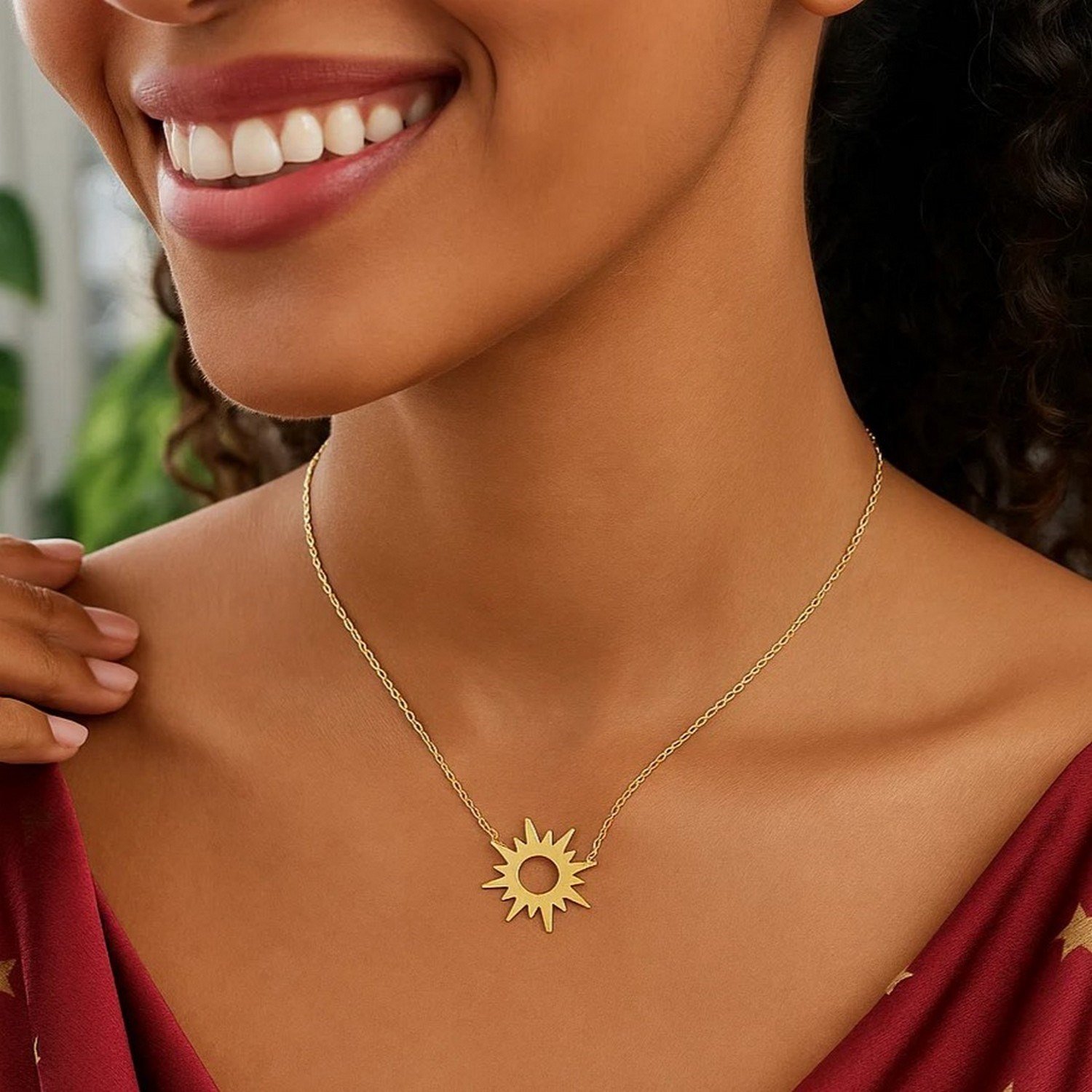 14K Yellow Gold Sunburst Necklace - Image 5