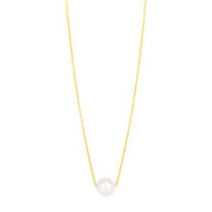 14k Yellow Gold 7mm Pearl Solitaire Necklace