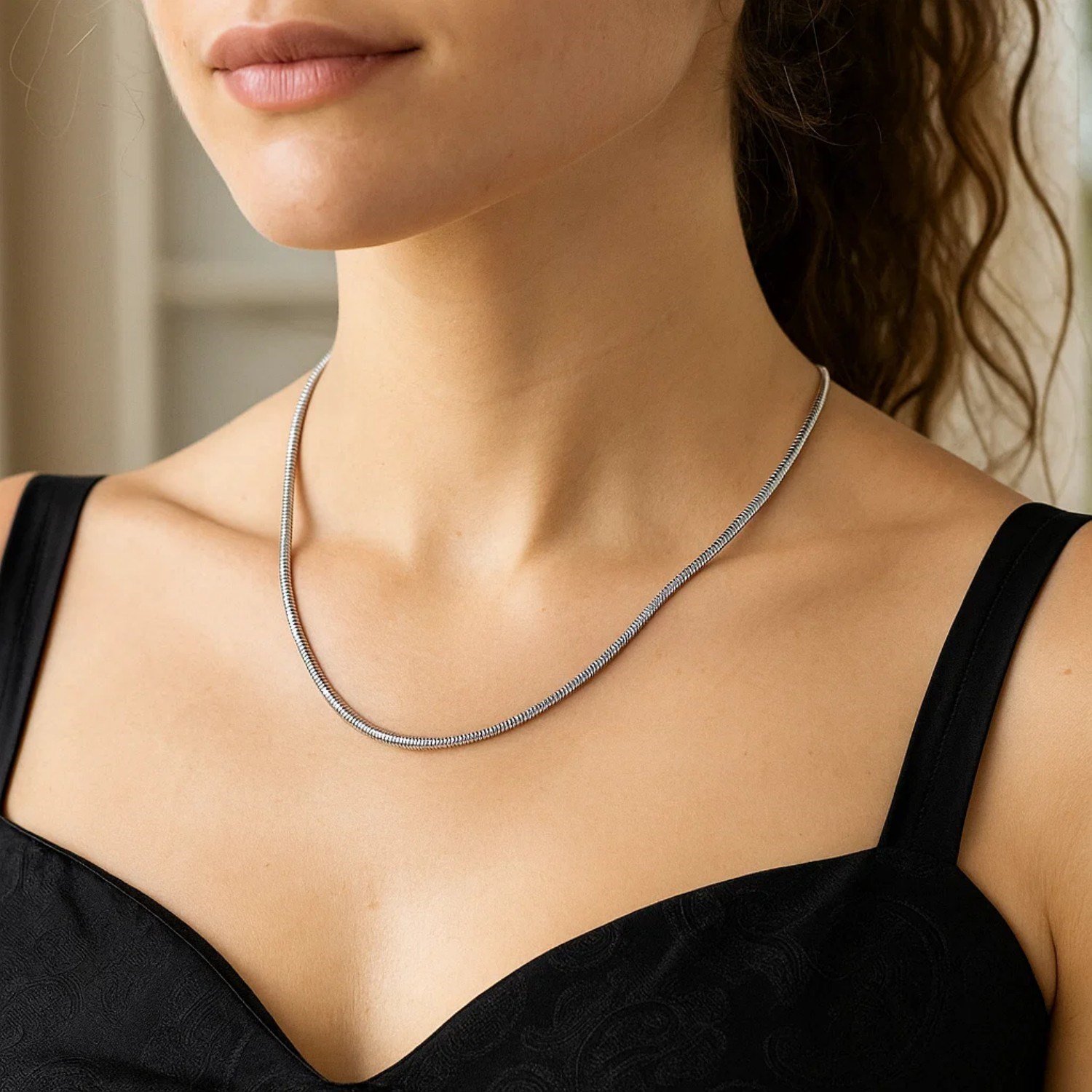 Sterling Silver Rhodium Plated Octagonal Snake Chain (3.00 mm) - Image 5