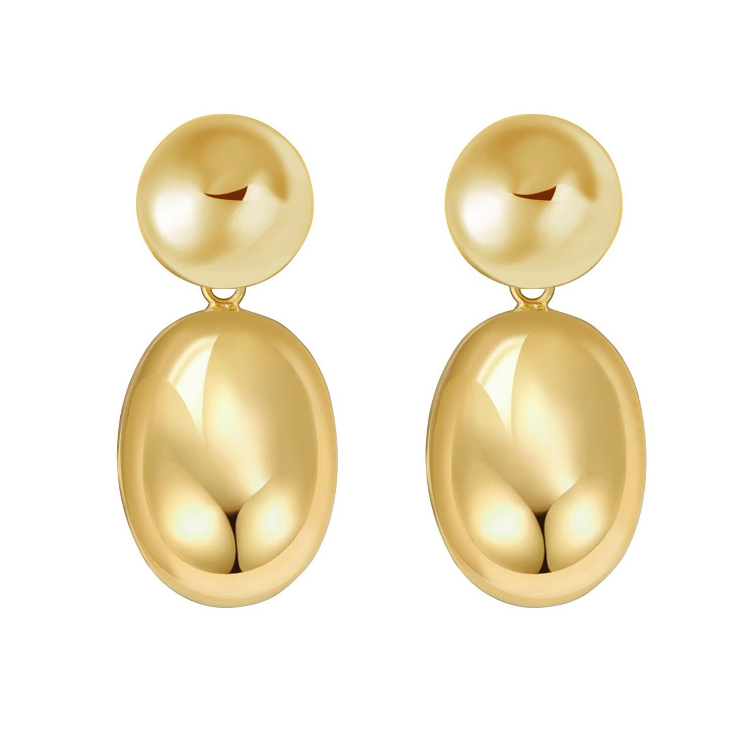 Sterling Silver Rhodium Plated Puffed Oval Double Button Drop Earrings - Image 2