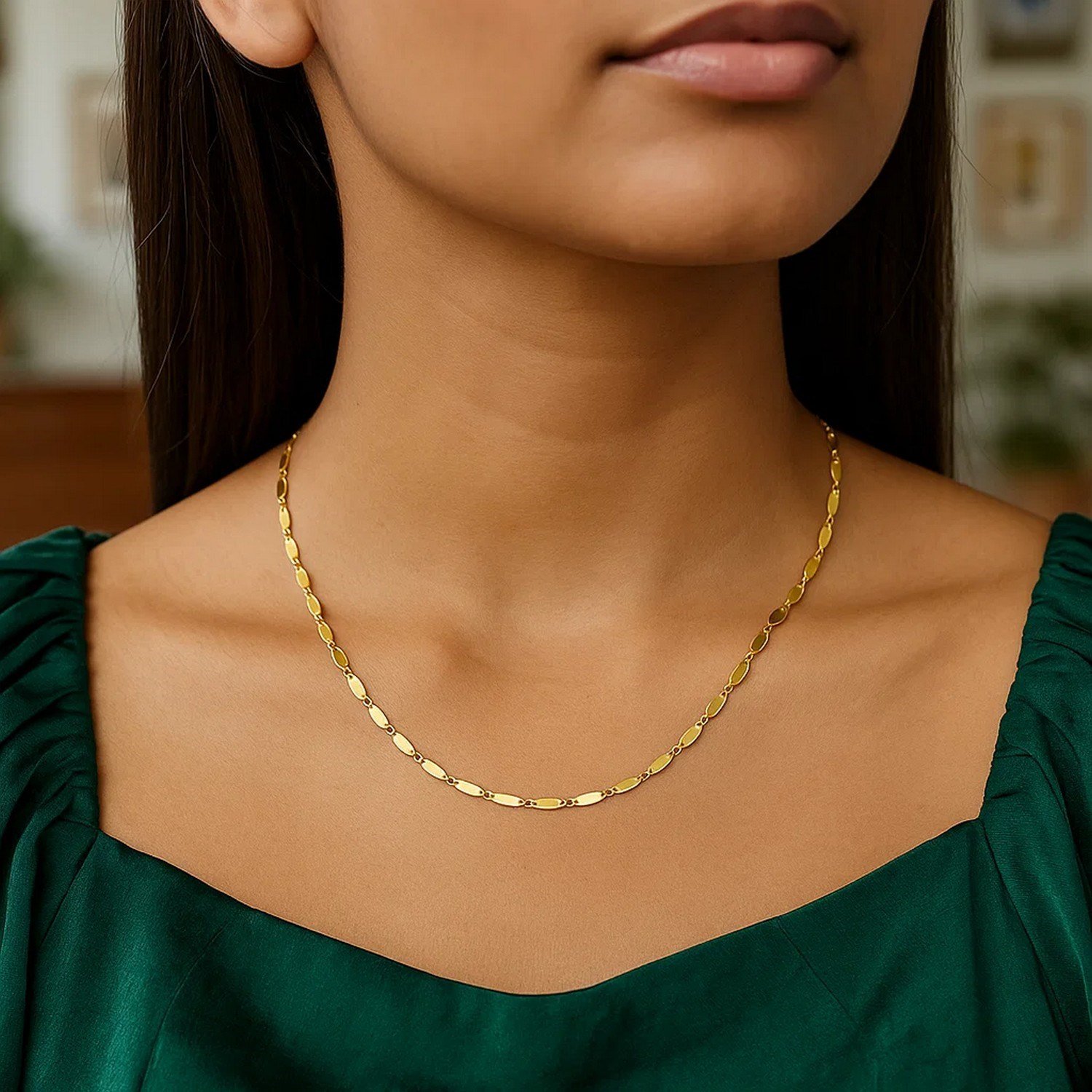 14K Yellow Gold Flat Pebble Link Necklace (2.50 mm) - Image 5