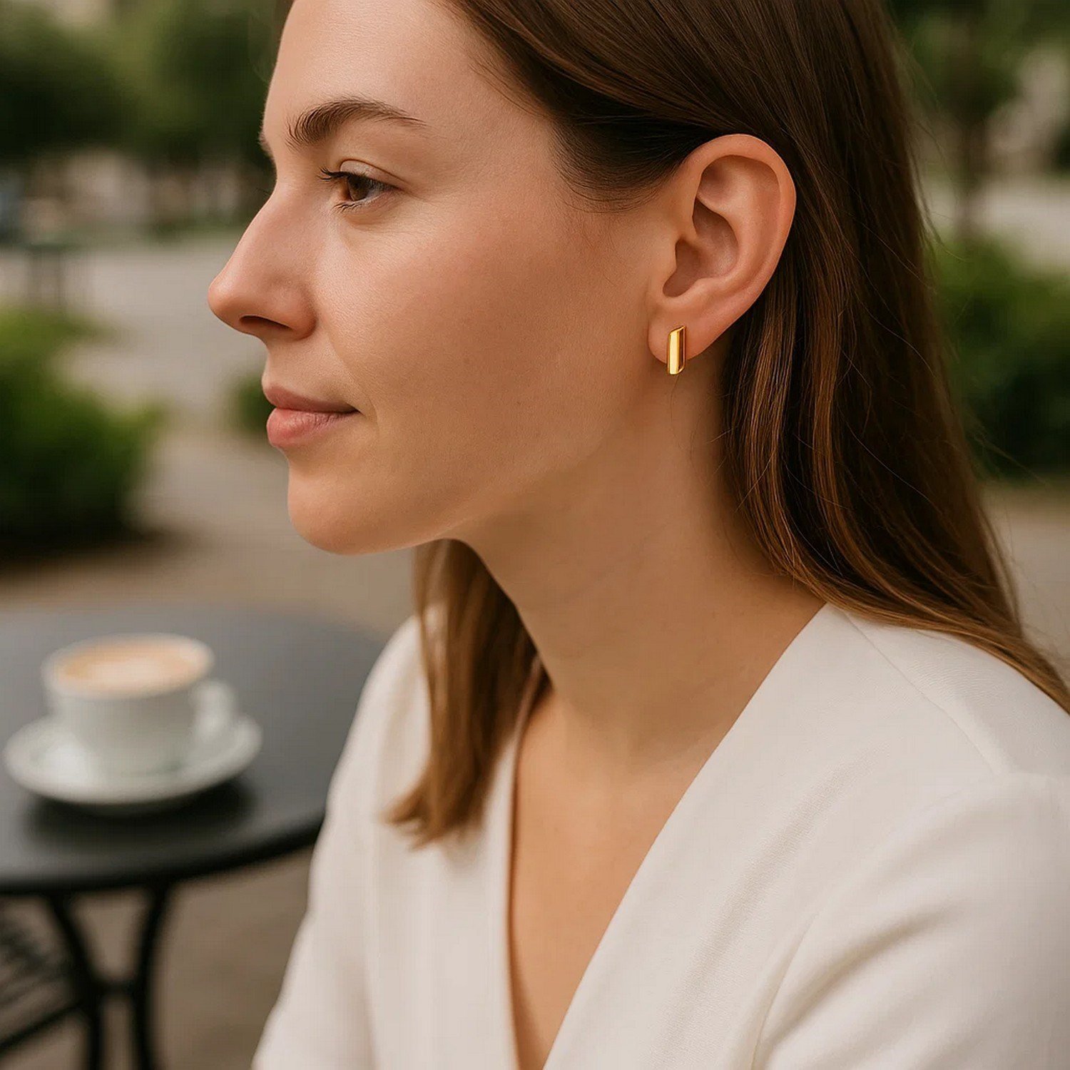 14k Yellow Gold Polished Rectangular Post Earrings - Image 2