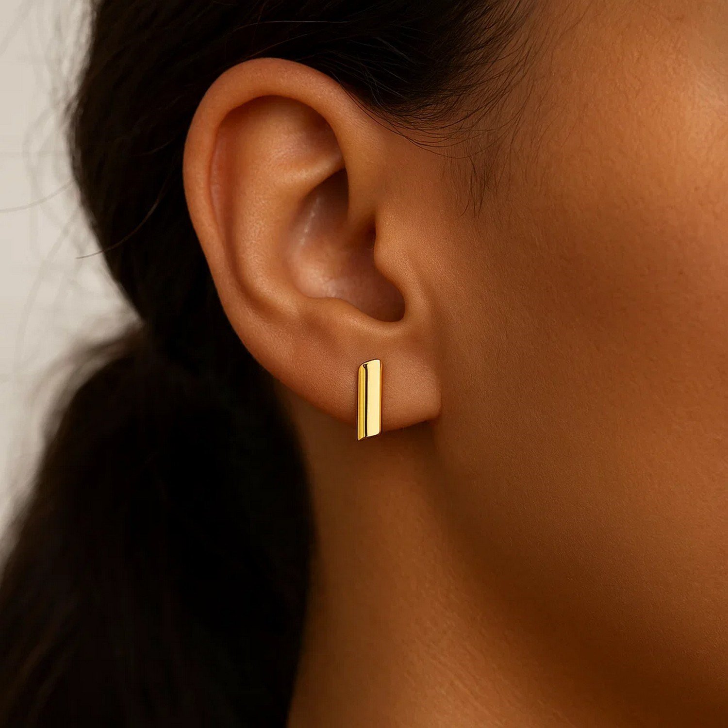14k Yellow Gold Polished Rectangular Post Earrings - Image 3