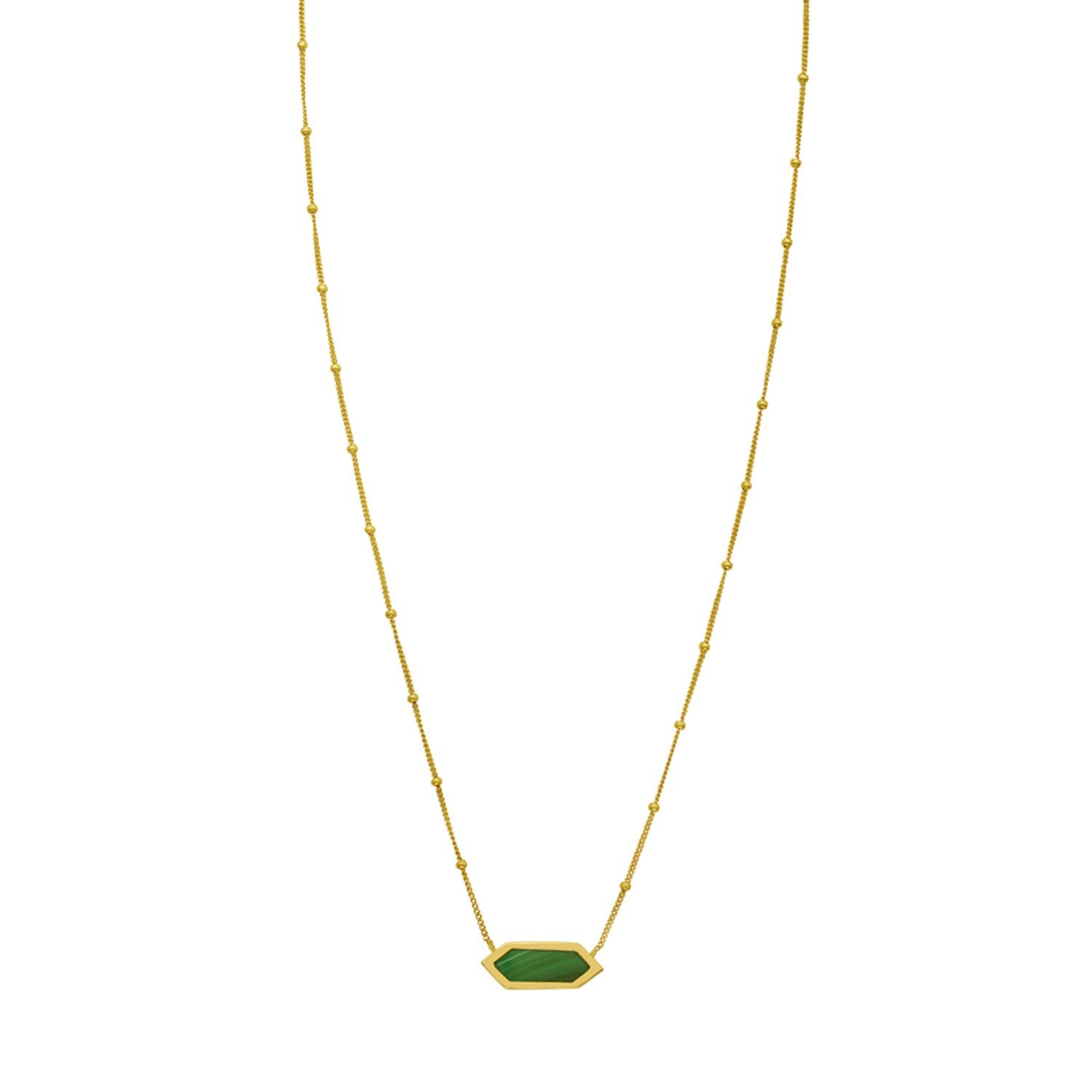 14K Yellow Gold Hexagon Malachite Pendant Necklace - Image 2