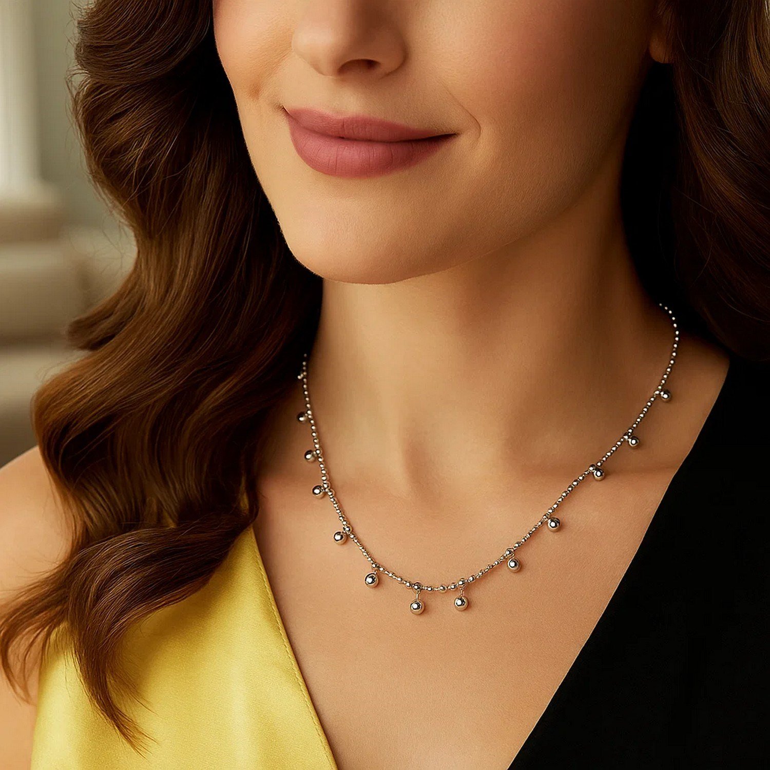 Sterling Silver Rhodium Plated Bead Necklace - Image 5