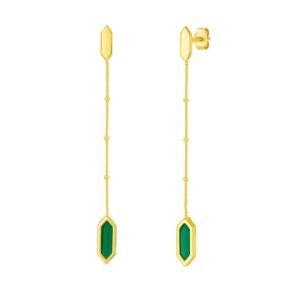 14K Yellow Gold Hexagon Malachite Drop Earrings
