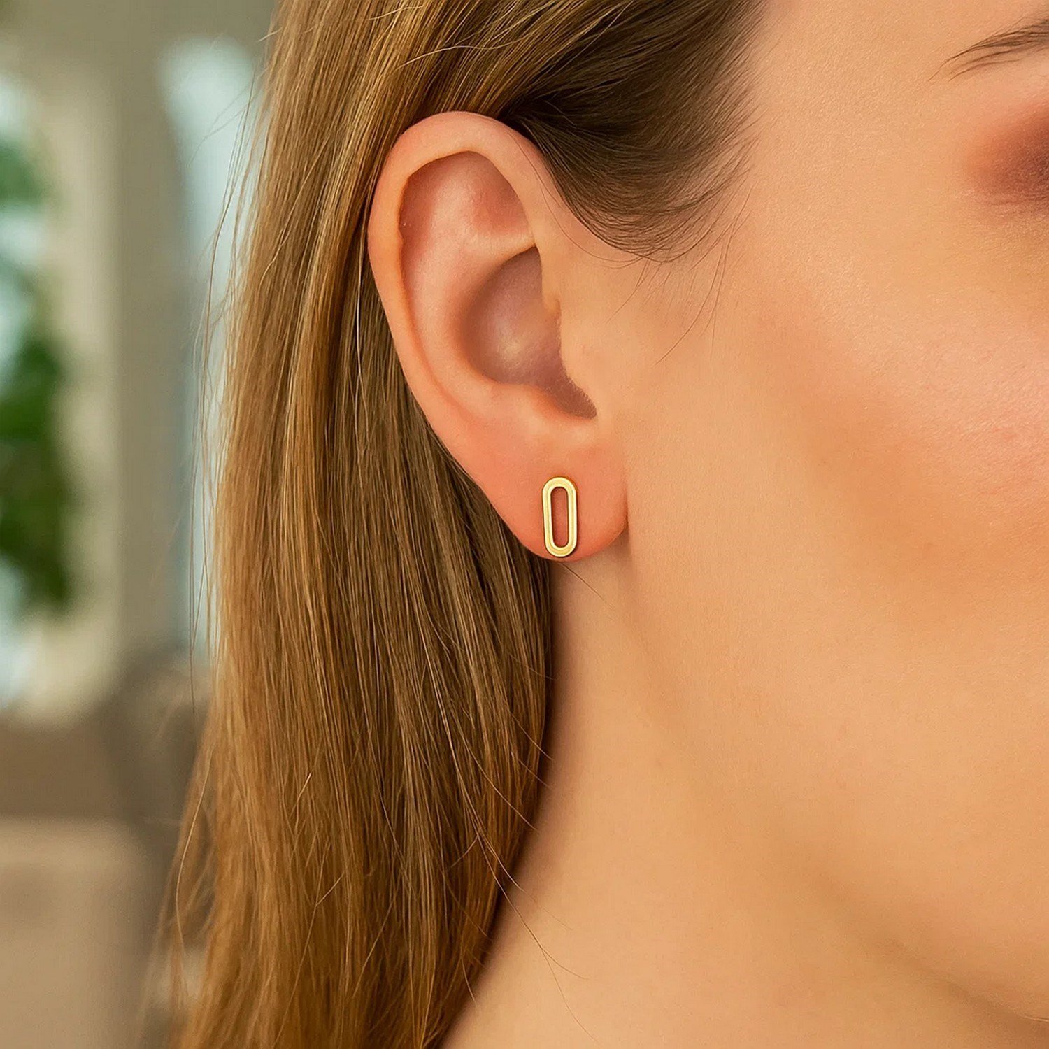 14k Yellow Gold Paperclip Link Stud Earrings - Image 5