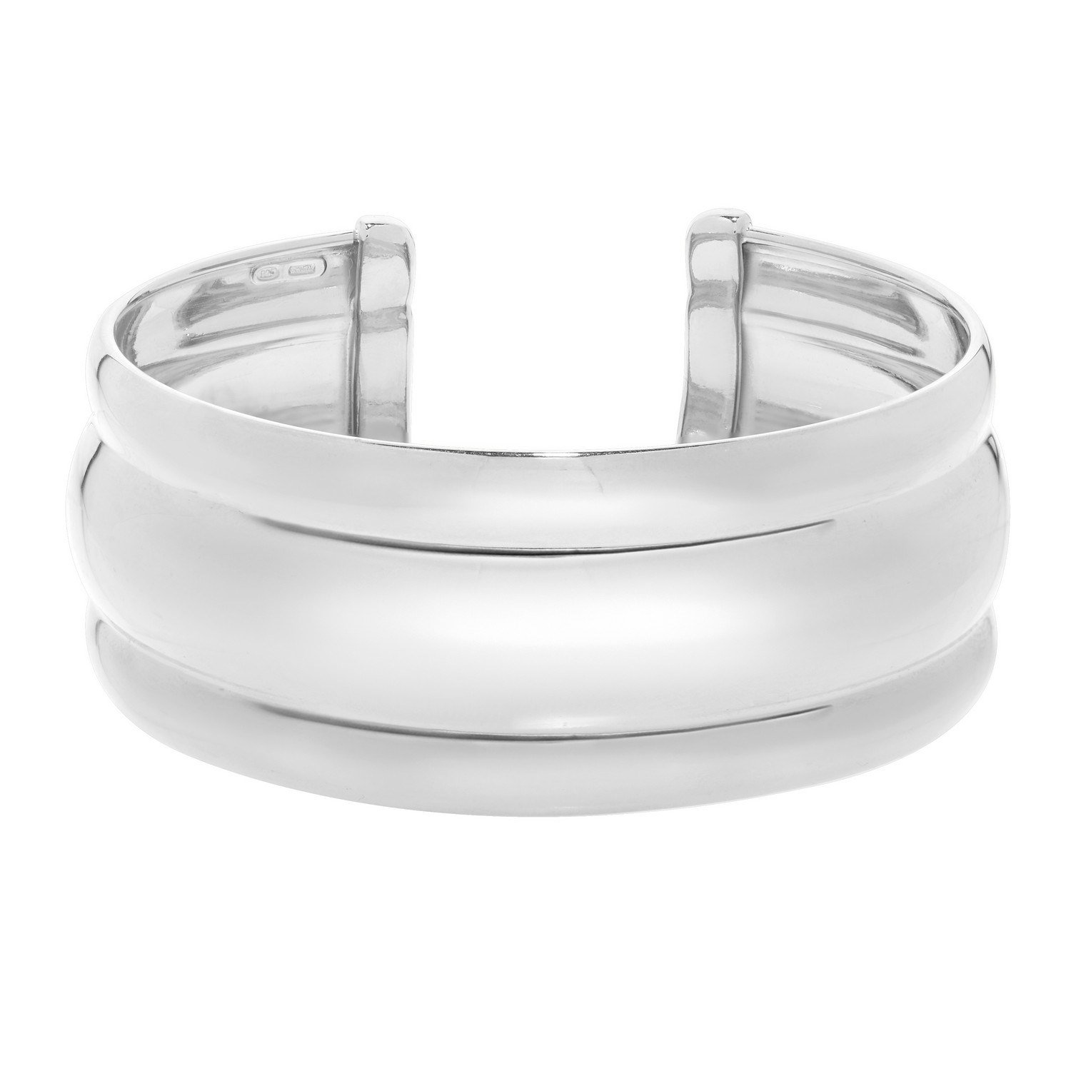 Sterling Silver Rhodium Plated Bold Ribbed Cuff Bangle (25.00 mm) - Image 2