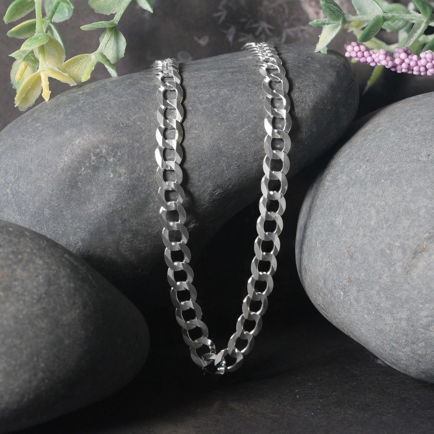 Rhodium Plated Sterling Silver Curb Style Chain (5.50 mm) - Image 4