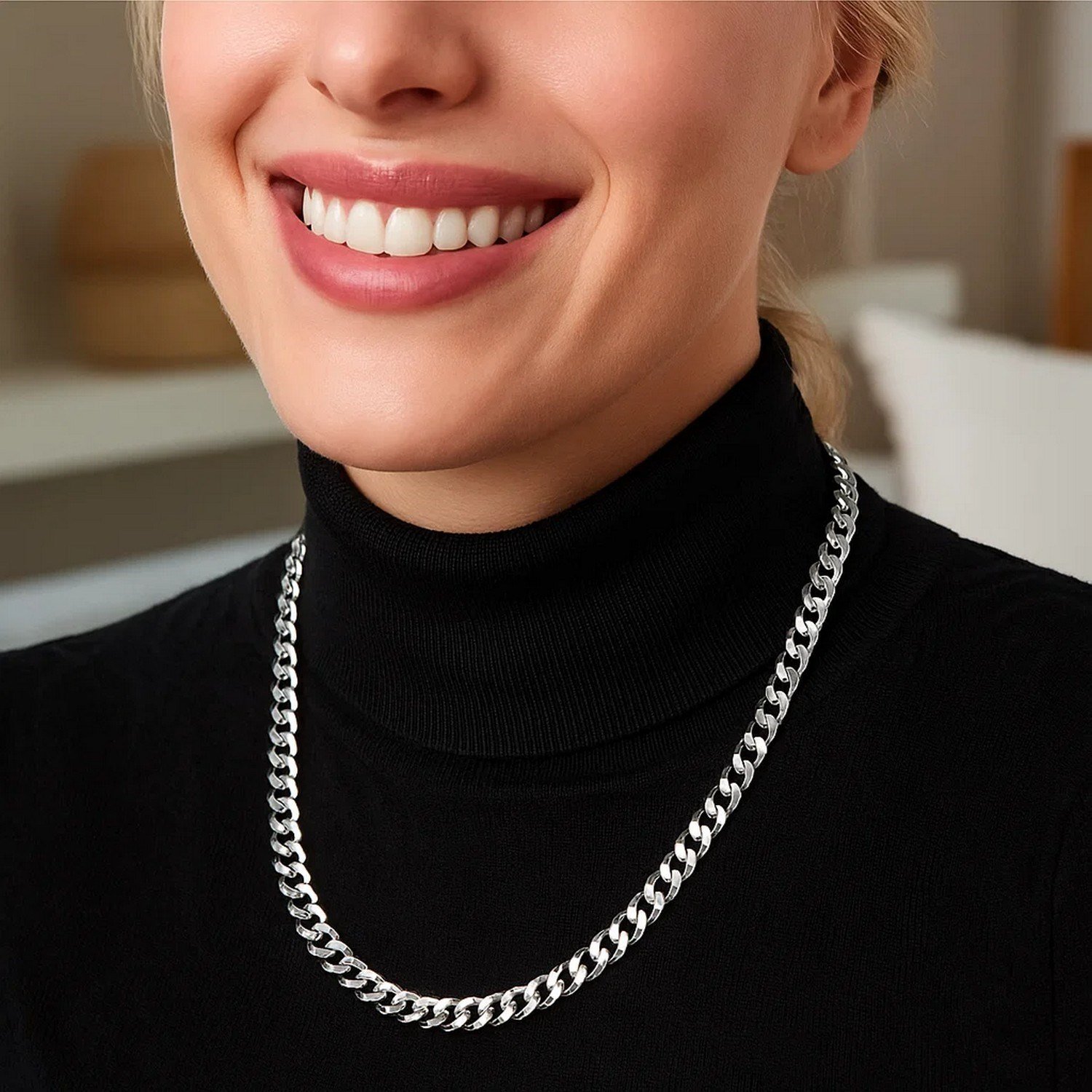 Rhodium Plated Sterling Silver Curb Style Chain (5.50 mm) - Image 8