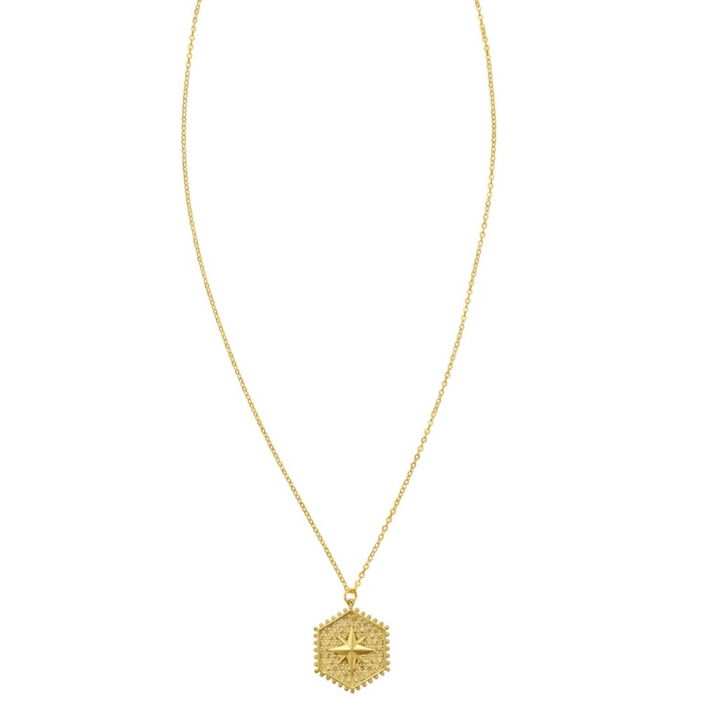 14K Yellow Gold North Star Hexagon Necklace