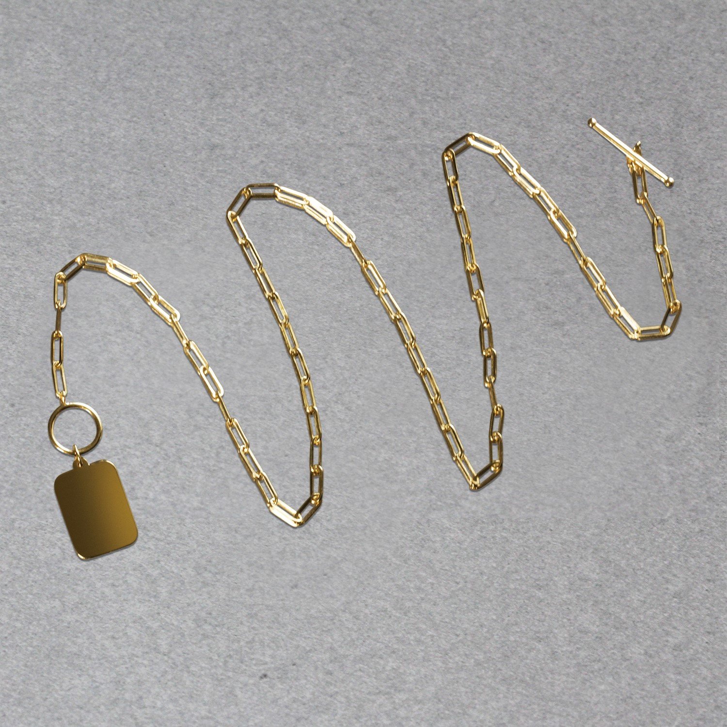 14k Yellow Gold Paperclip Chain Necklace with Rounded Rectangle Pendant - Image 4