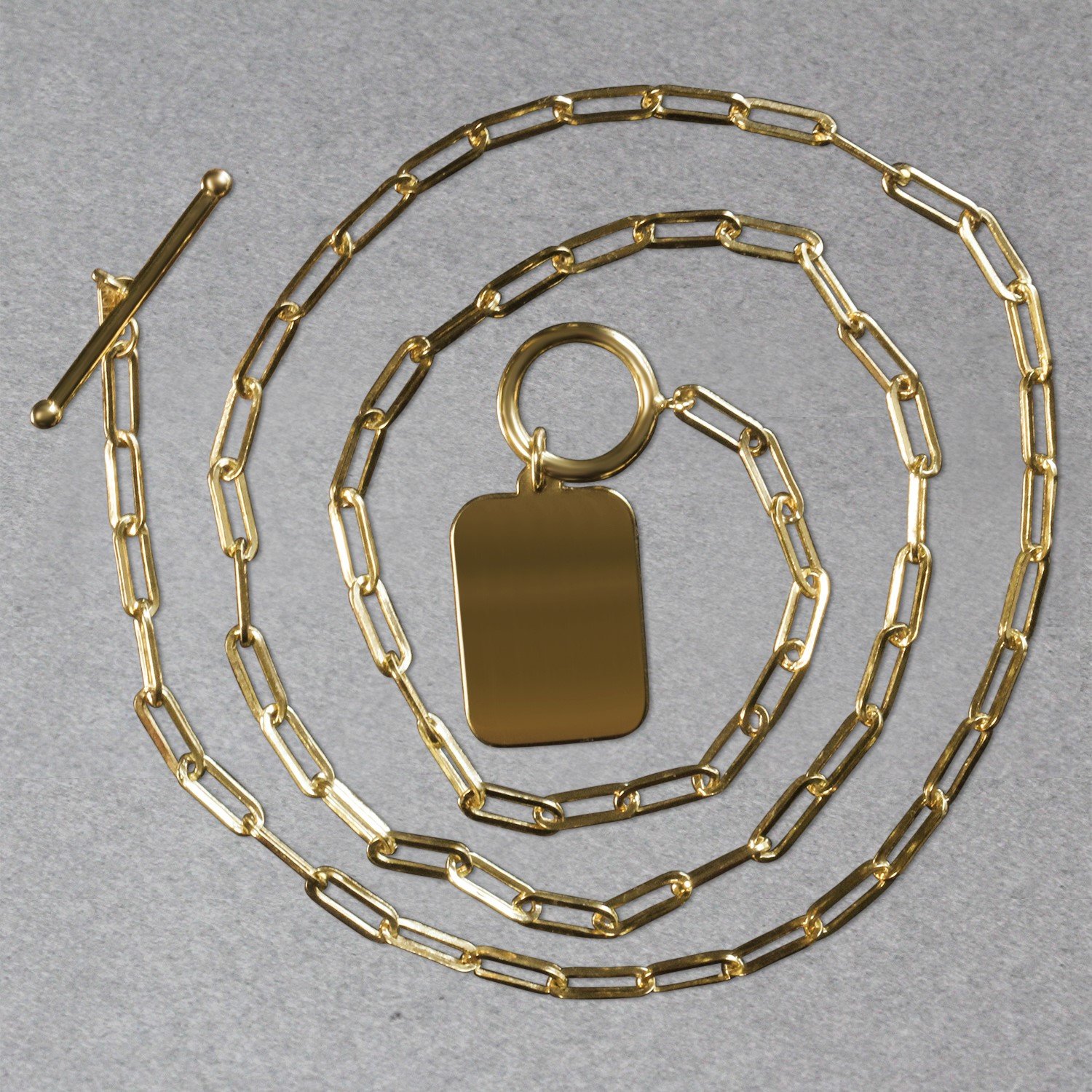 14k Yellow Gold Paperclip Chain Necklace with Rounded Rectangle Pendant - Image 5