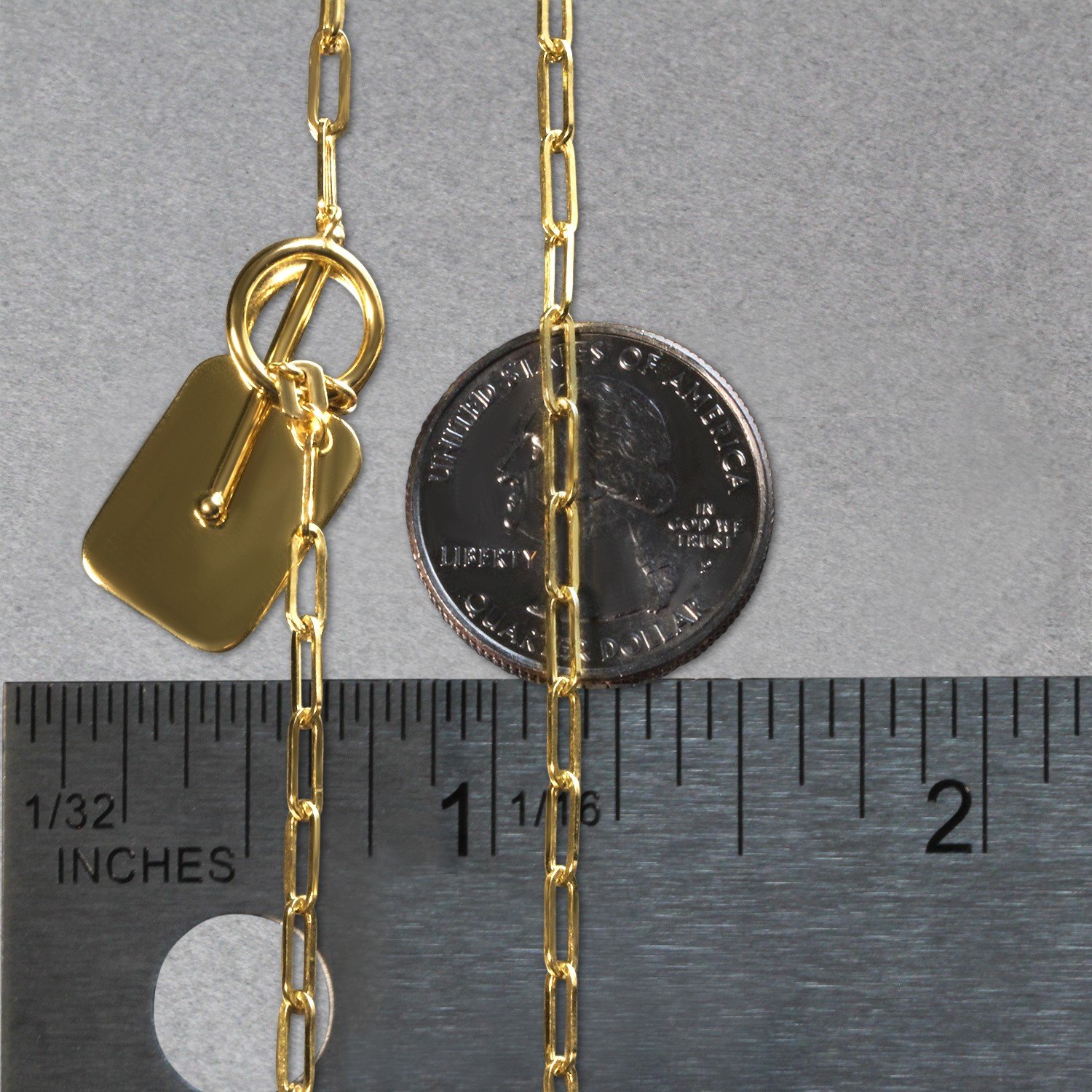 14k Yellow Gold Paperclip Chain Necklace with Rounded Rectangle Pendant - Image 6