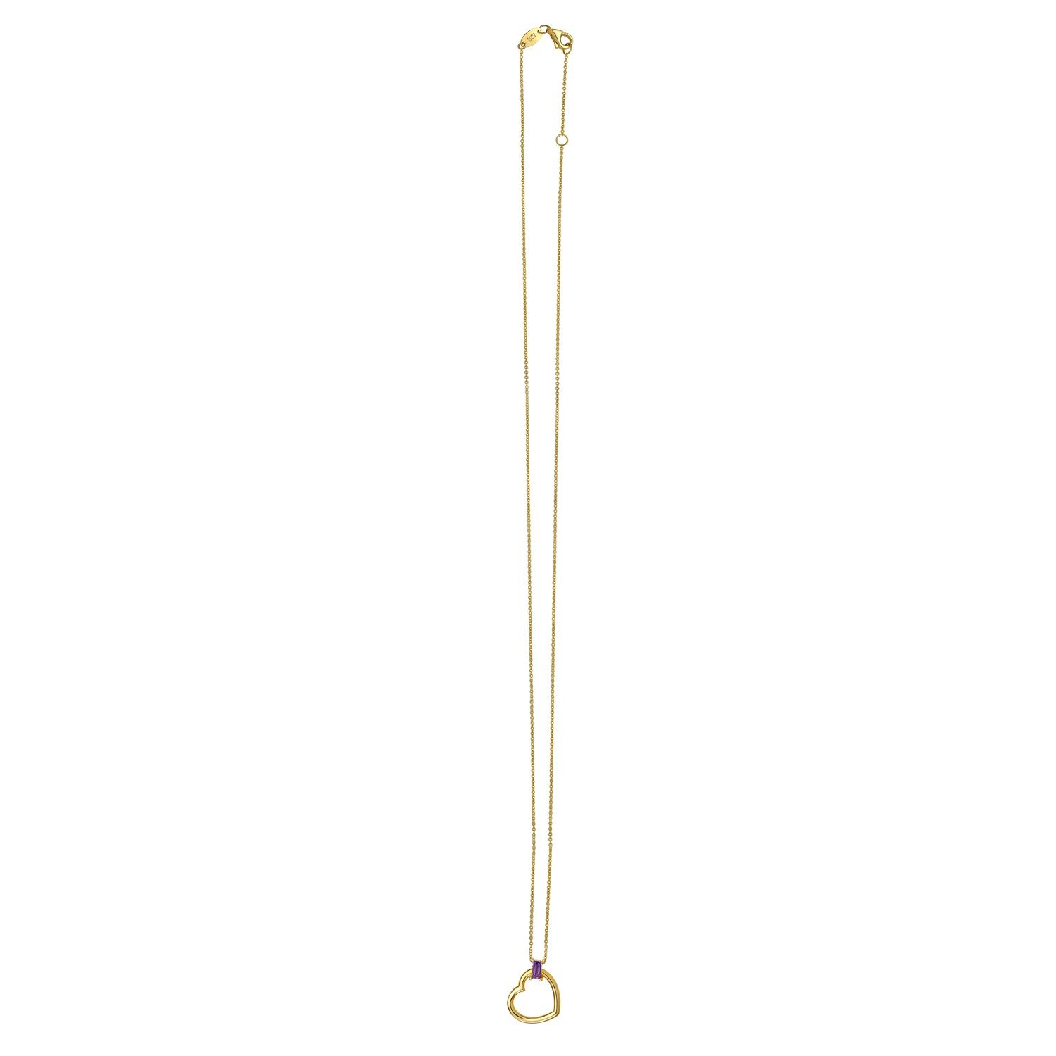 Amethyst Baguette Heart Necklace in 14K Yellow Gold - Image 2