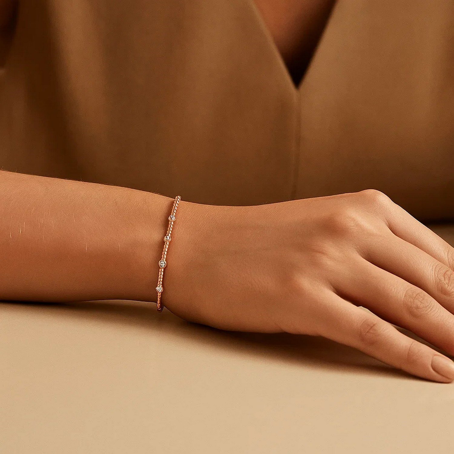 Classic 14K Rose Gold Beaded Bracelet - Image 4