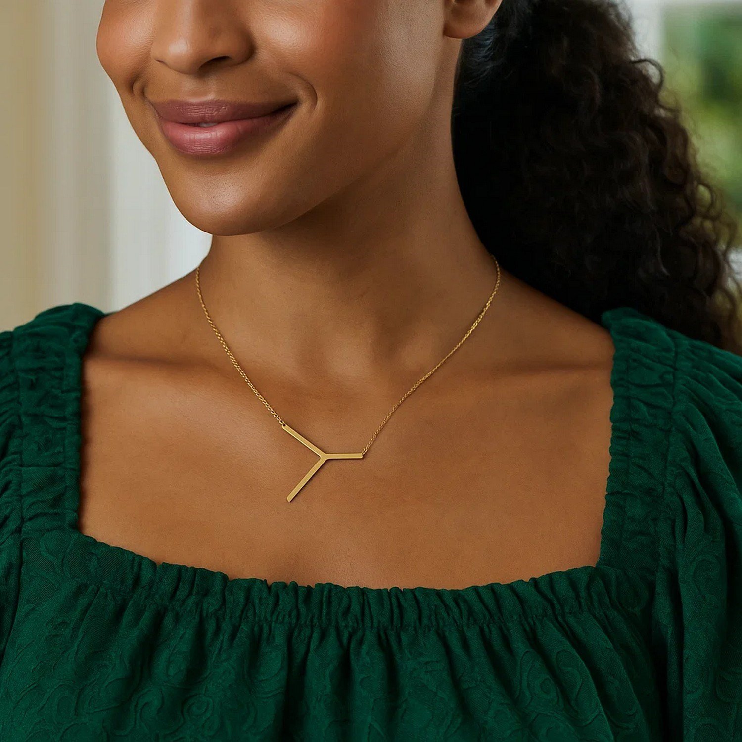 14K Yellow Gold Yours Truly Large Initial Y Necklace - Image 3