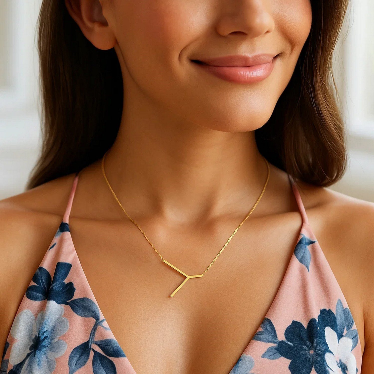 14K Yellow Gold Yours Truly Large Initial Y Necklace - Image 4