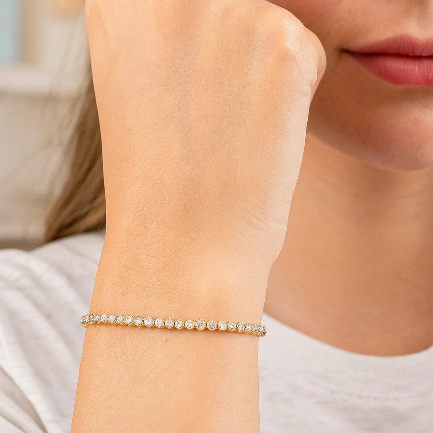 14K Two Tone Gold Diamon Oro Tennis Bracelet (2.40 mm) - Image 2