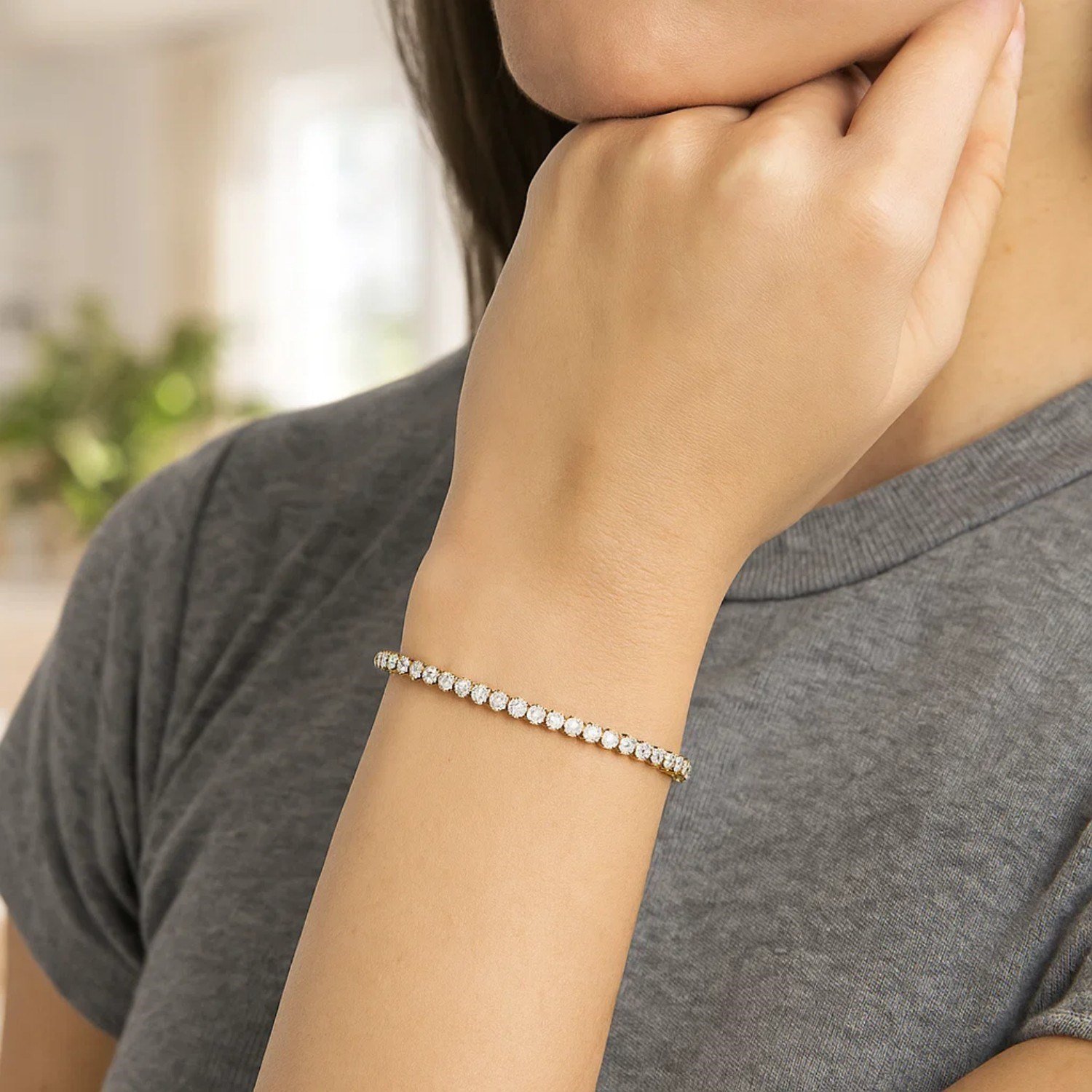 14K Two Tone Gold Diamon Oro Tennis Bracelet (2.40 mm) - Image 3