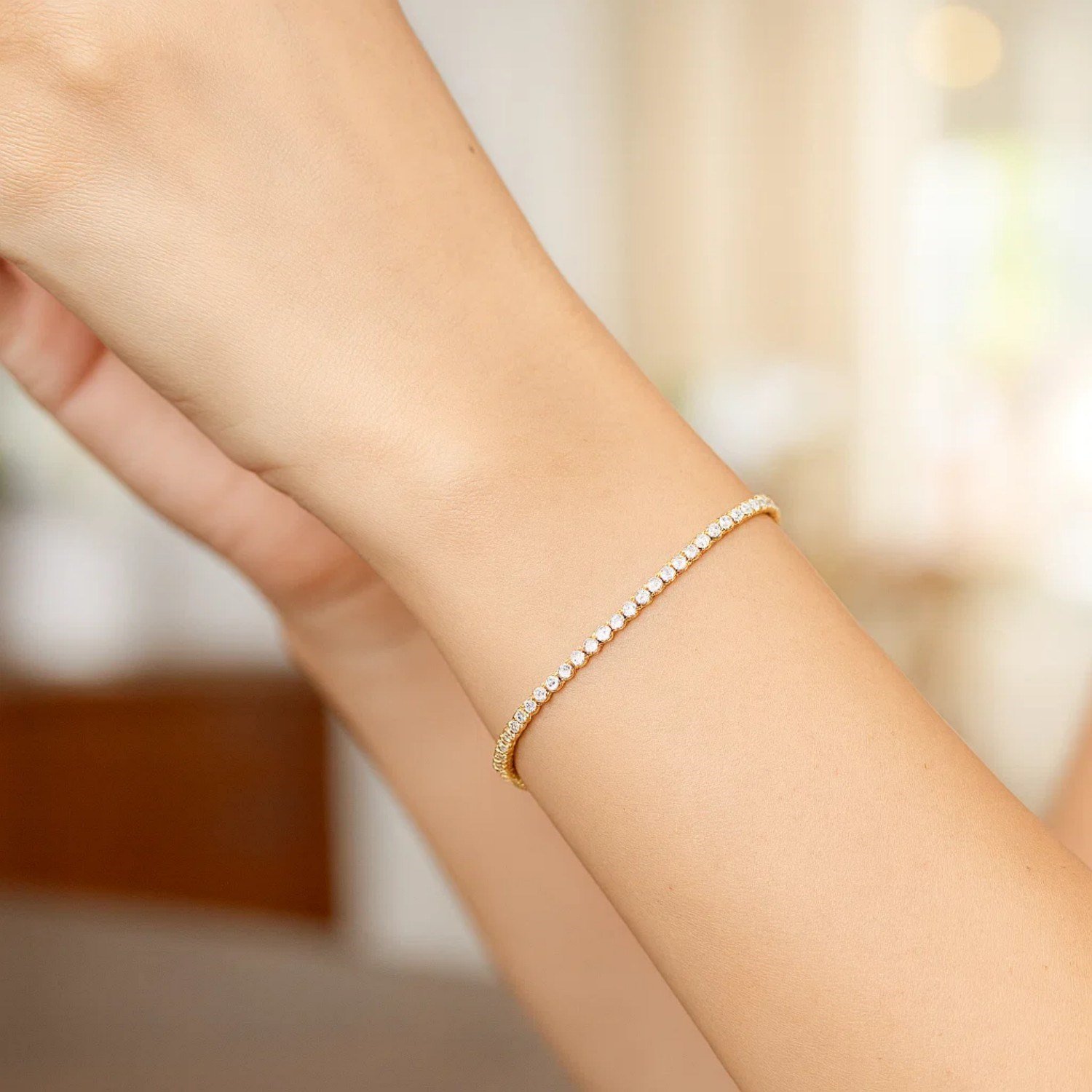14K Two Tone Gold Diamon Oro Tennis Bracelet (2.40 mm) - Image 4