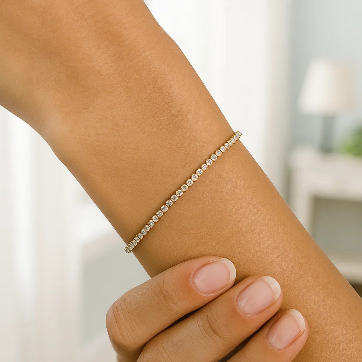 14K Two Tone Gold Diamon Oro Tennis Bracelet (2.40 mm) - Image 5