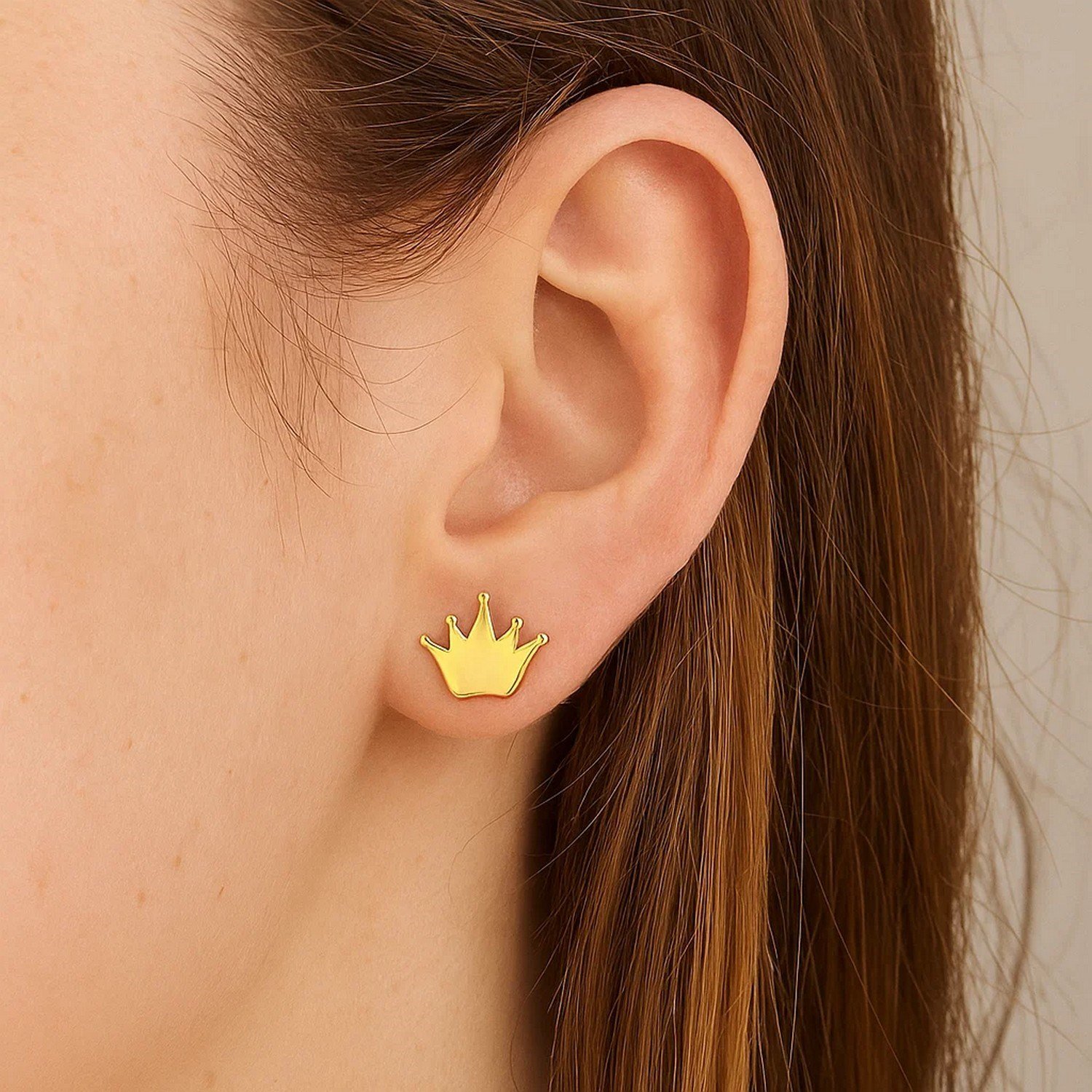 14k Yellow Gold Post Earrings with Crowns - Image 2