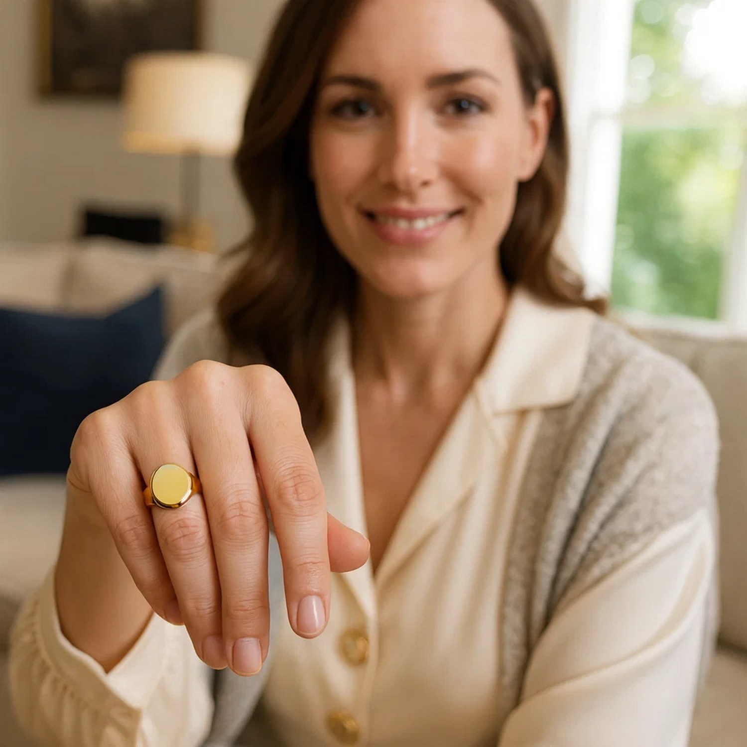14K Yellow Gold Oval Signet Ring — additional view