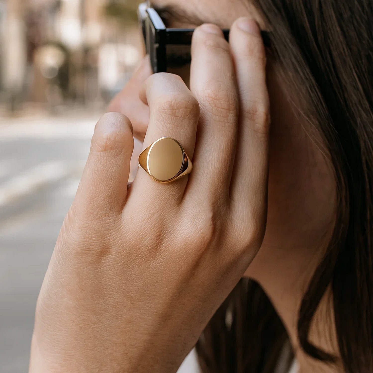 14K Yellow Gold Oval Signet Ring — additional view