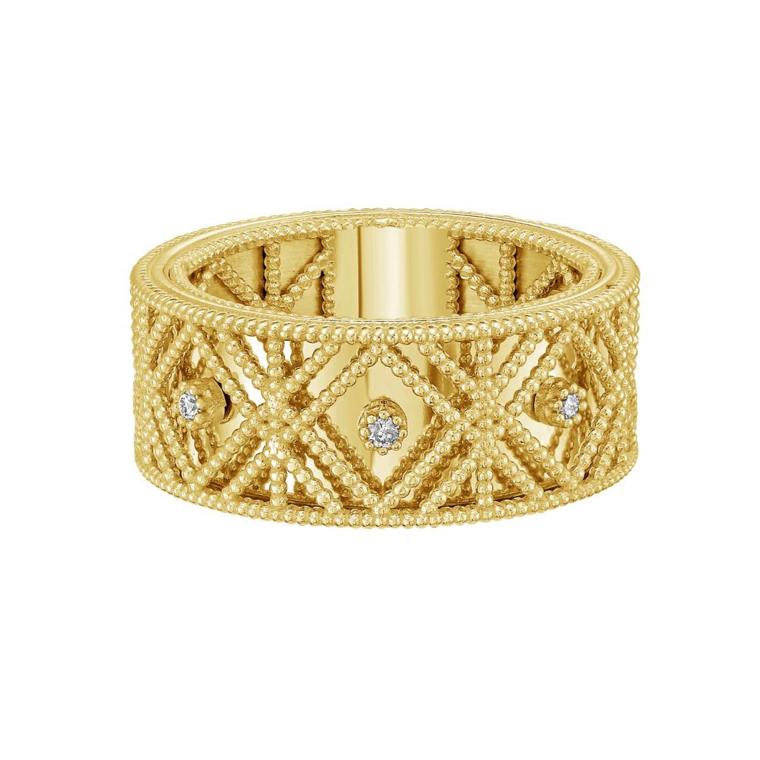 14K Yellow Gold Textured Diamond Shape Fancy Ring — additional view