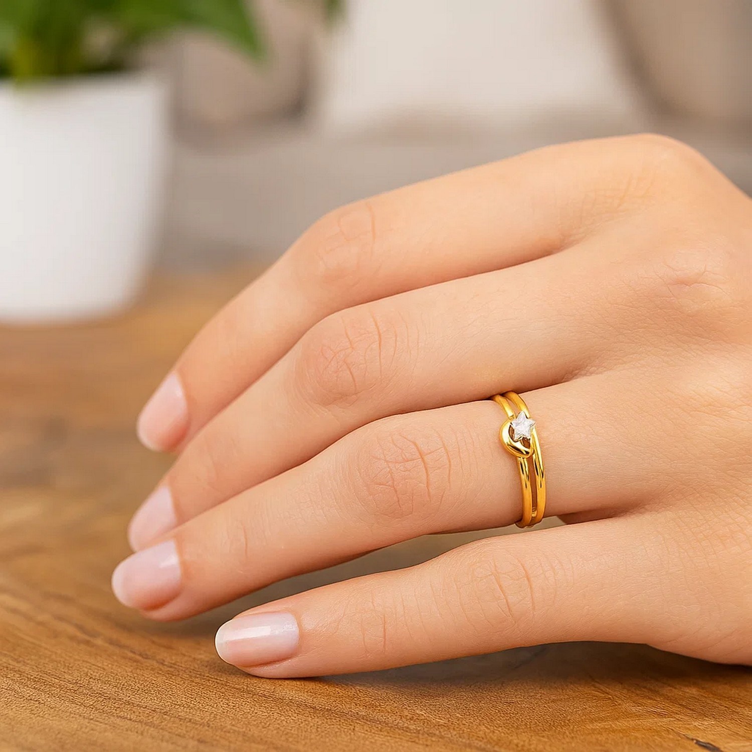 Star & Moon Ring in 10K Two Tone Gold — additional view
