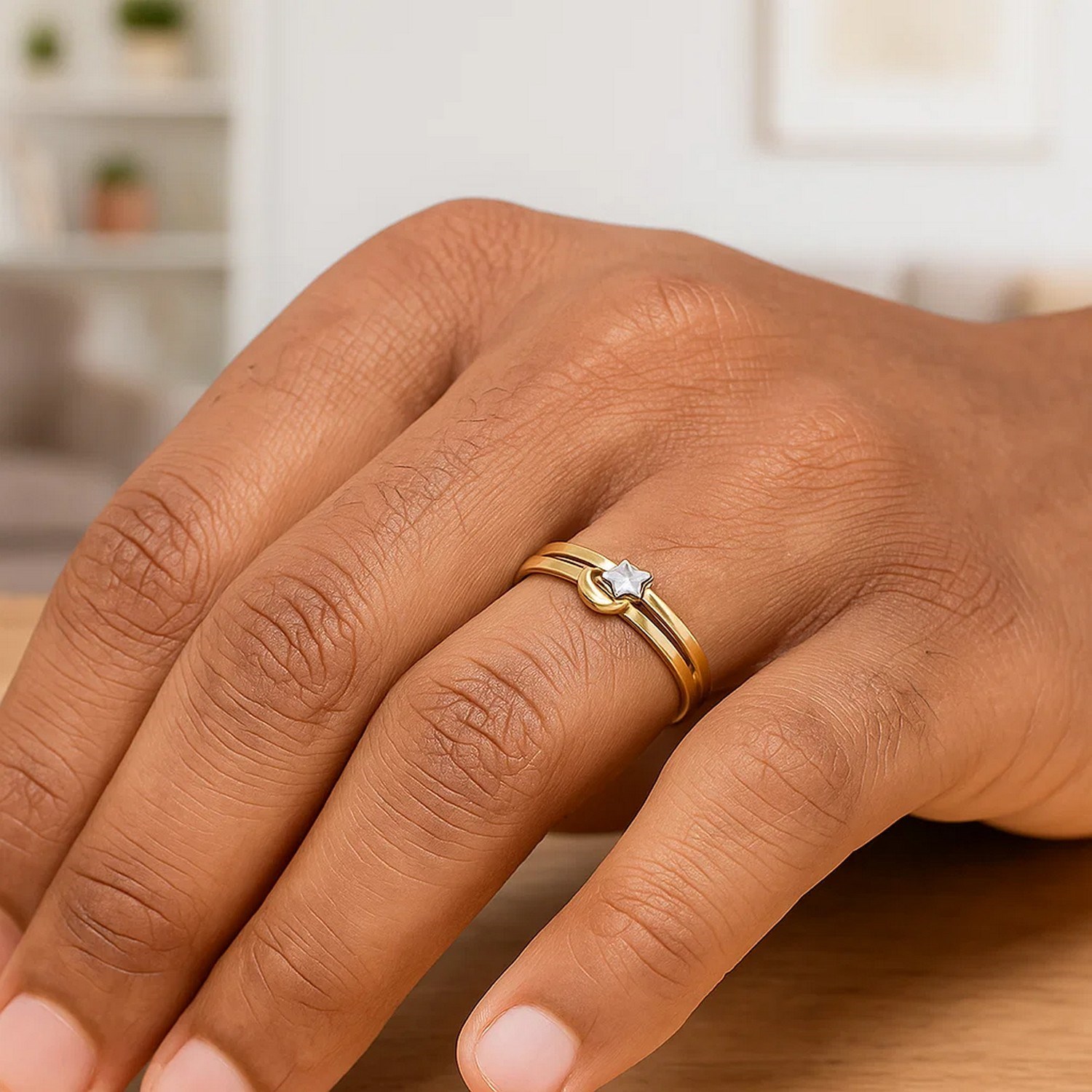 Star & Moon Ring in 10K Two Tone Gold — additional view