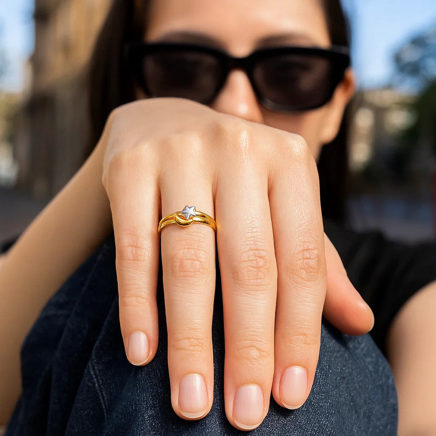 Star & Moon Ring in 10K Two Tone Gold — additional view