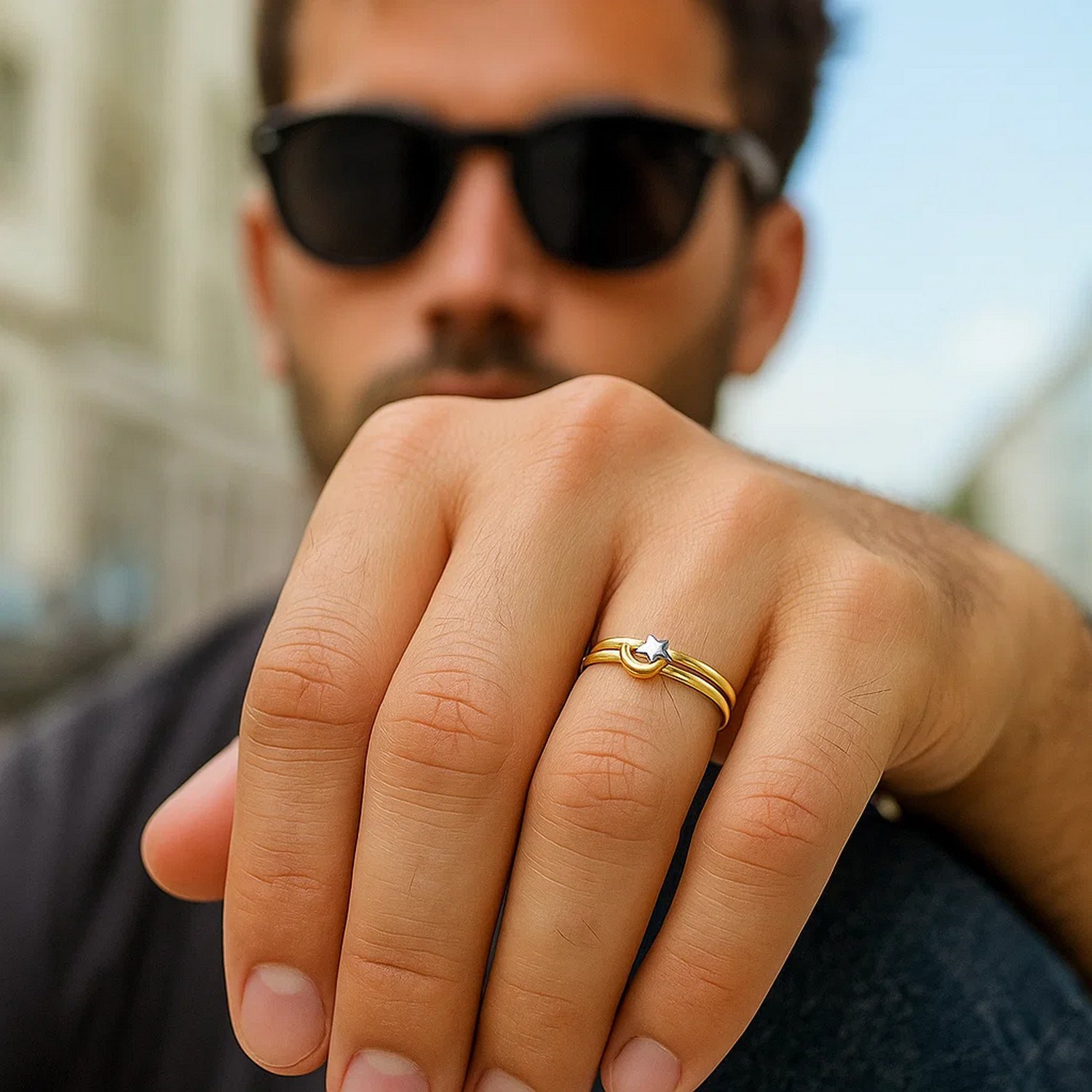 Star & Moon Ring in 10K Two Tone Gold — additional view