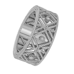 14K White Gold Textured Diamond Shape Fancy Ring, Women's Diamond Jewelry