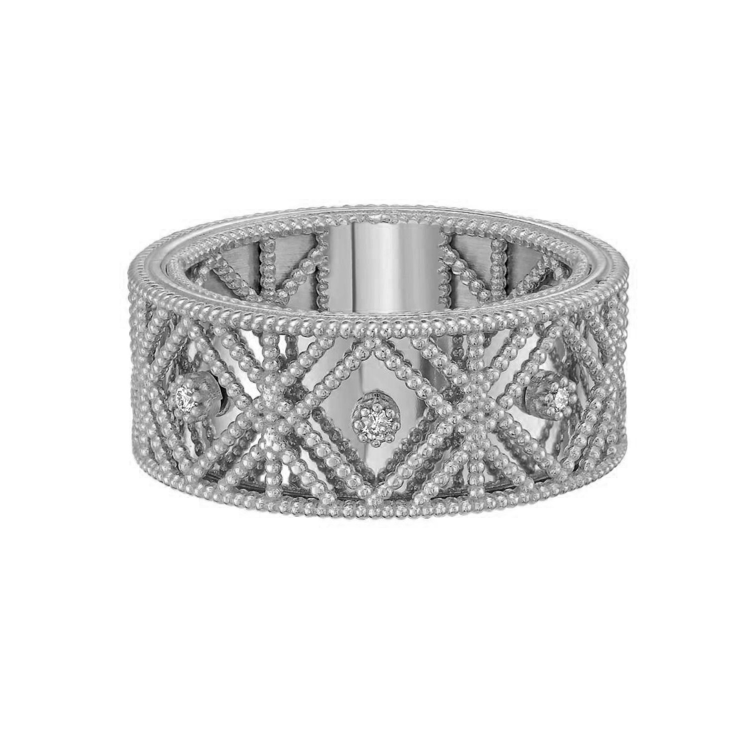 14K White Gold Textured Diamond Shape Fancy Ring — additional view