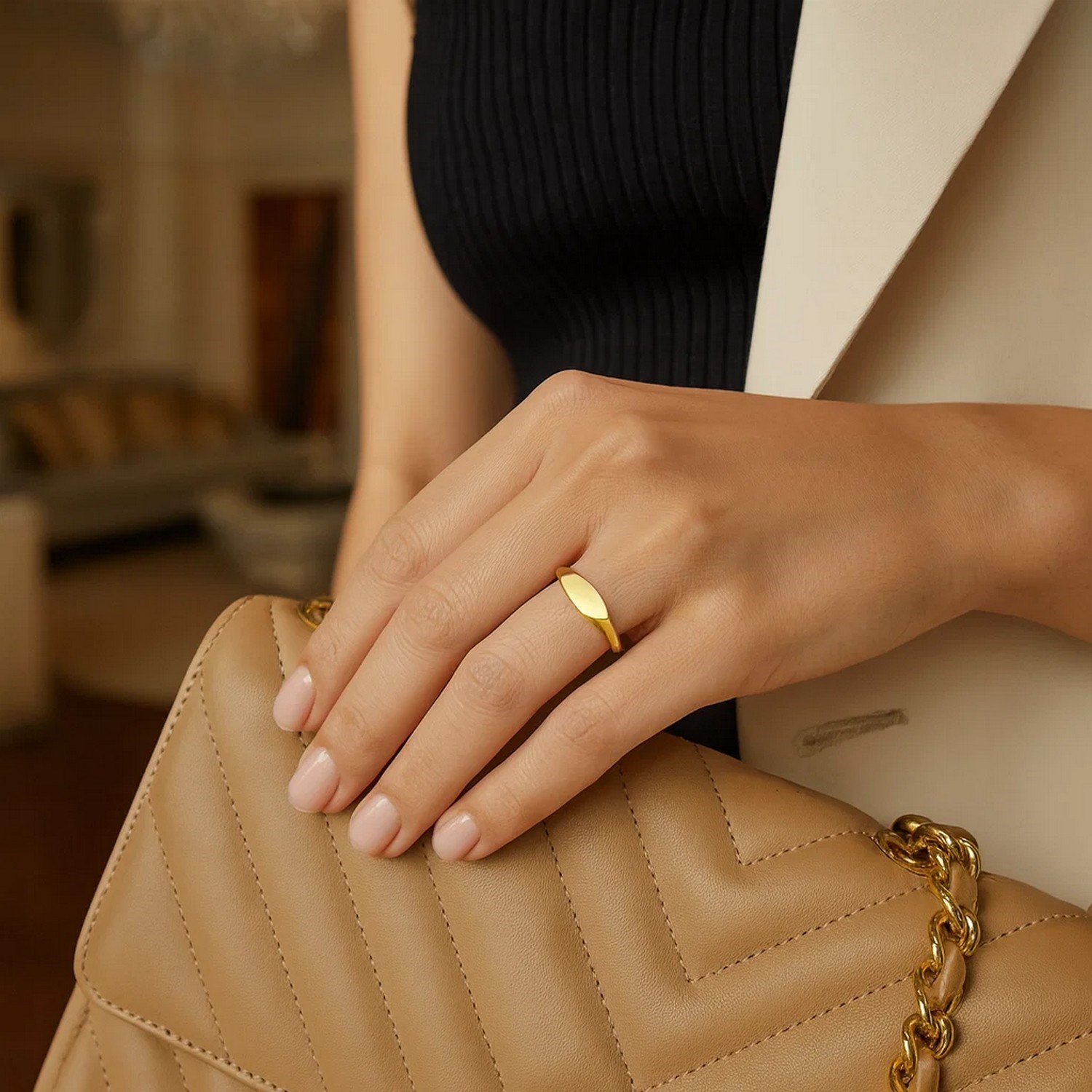 14K Yellow Gold Polished Sculpted Ring (3.00 mm) — additional view
