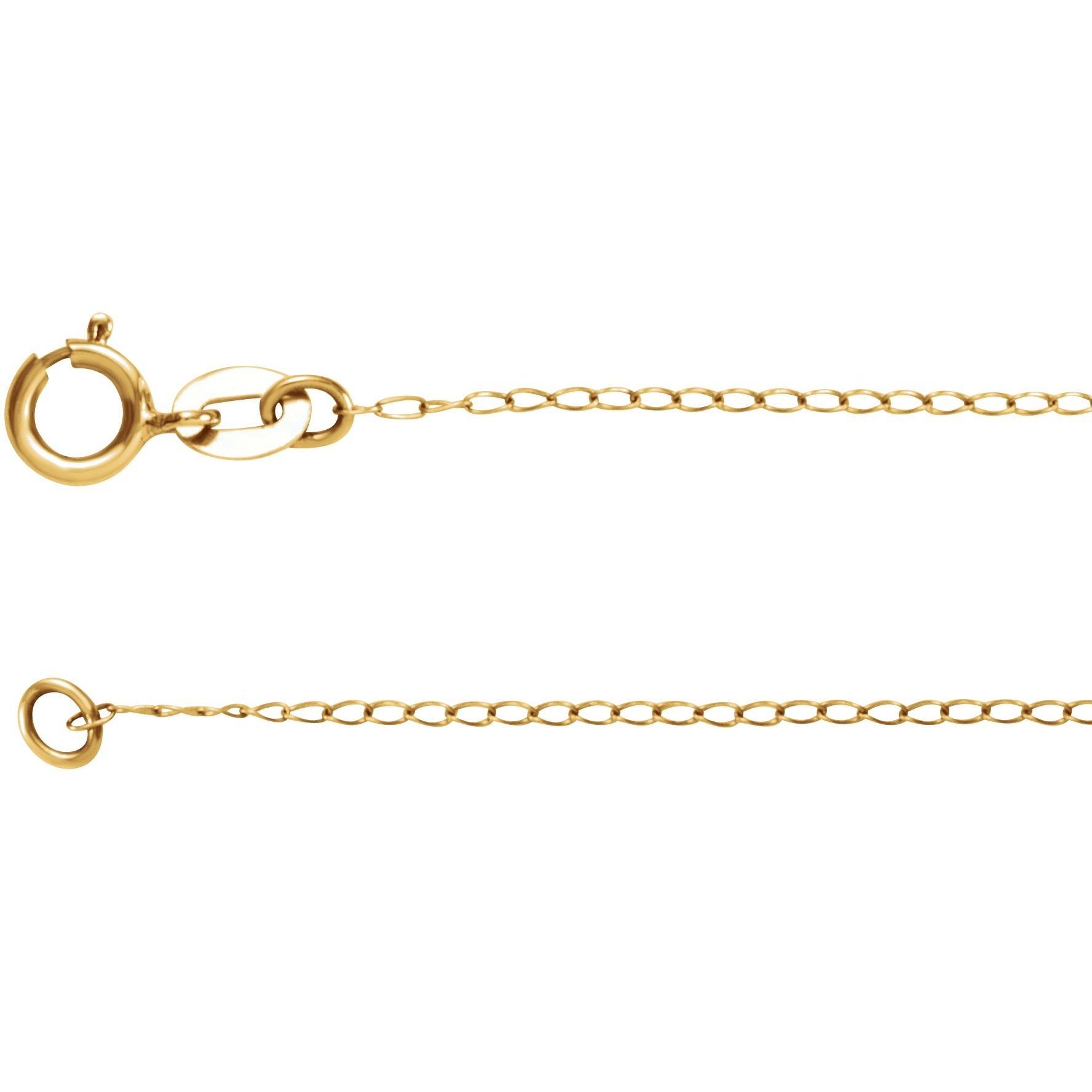 14K yellow gold 1 mm curb chain with spring ring clasp